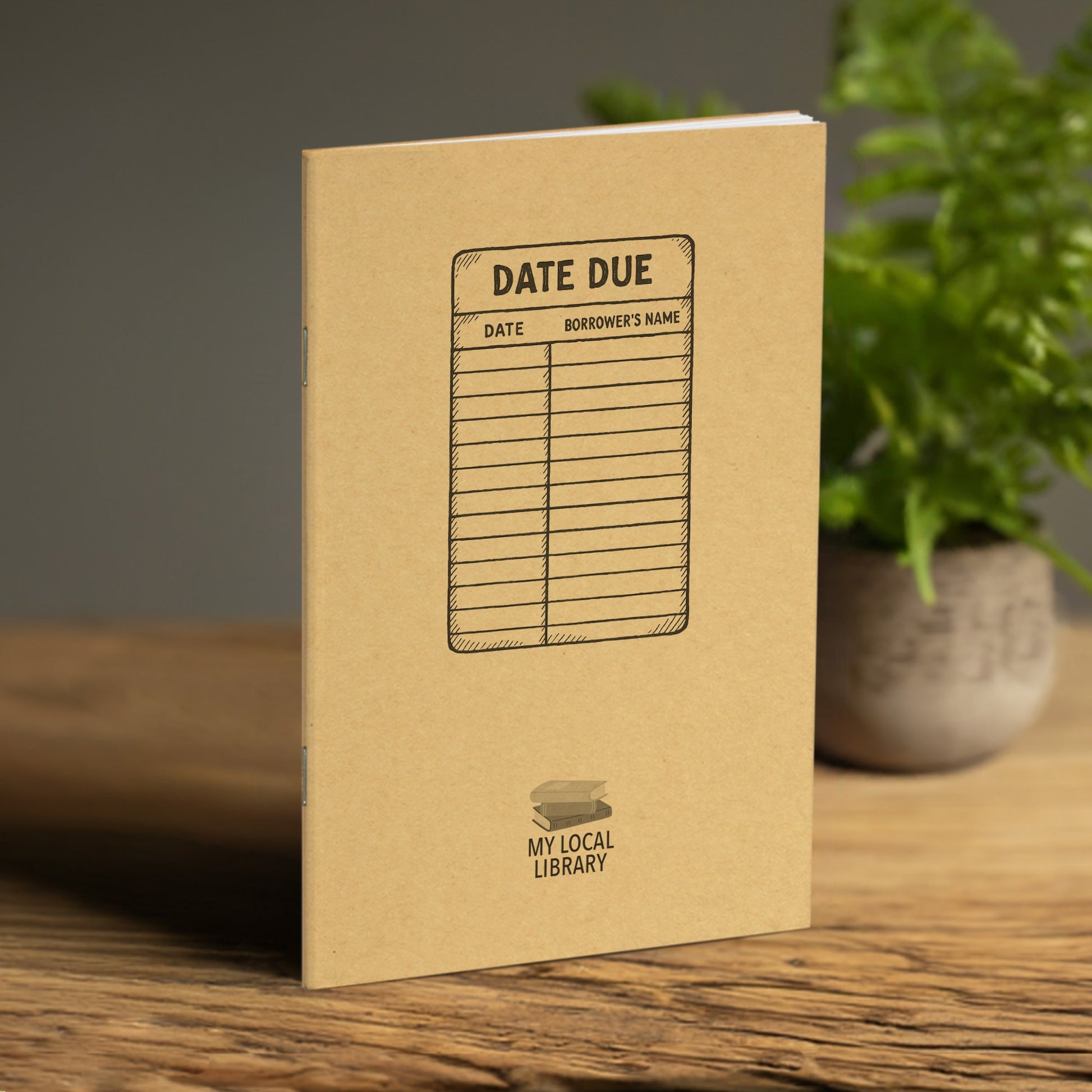 Library Journal, Due Date Library Card, Standard Stapled Notebook, Add Your Logo - Beech Tree Paper