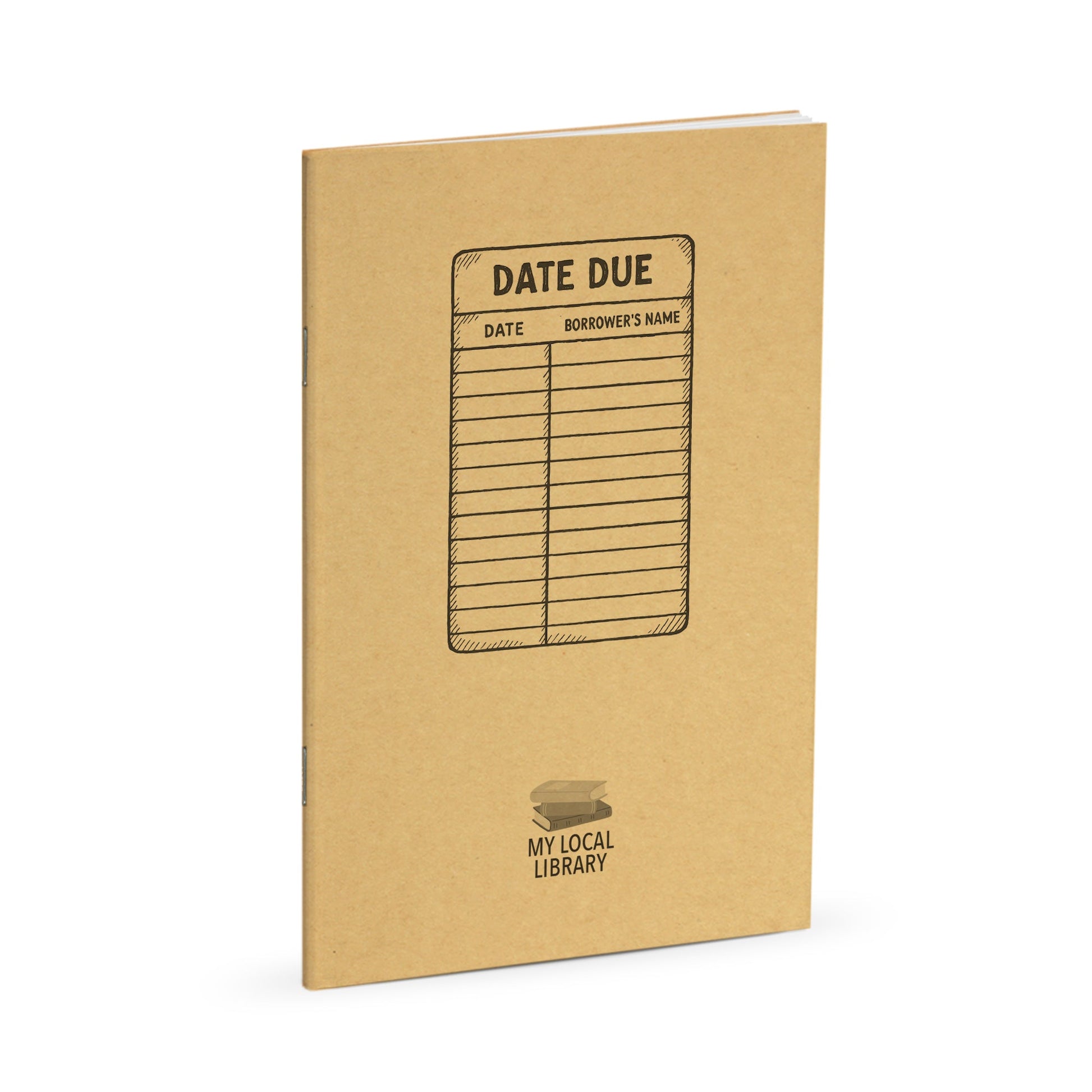 Library Journal, Due Date Library Card, Standard Stapled Notebook, Add Your Logo - Beech Tree Paper