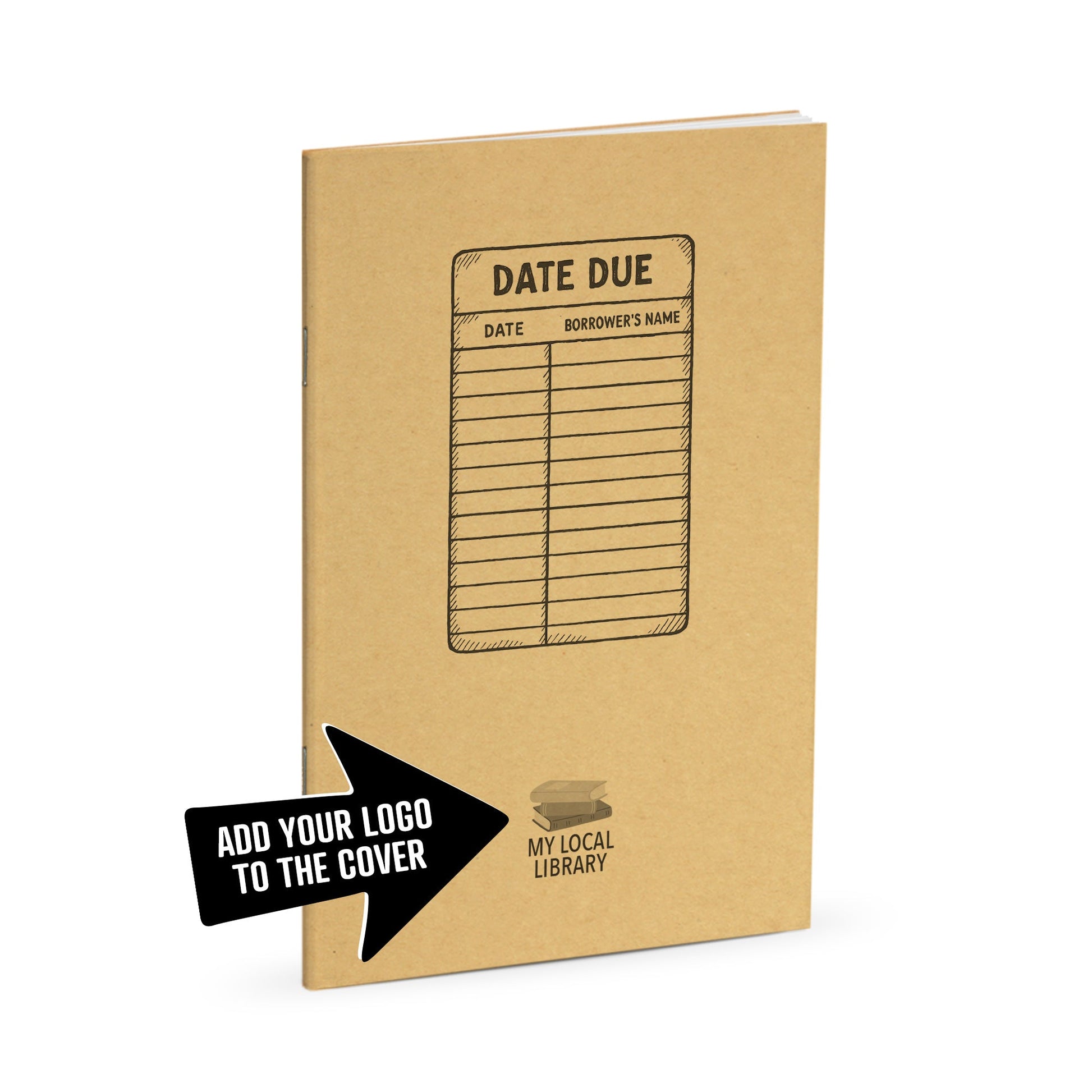 Library Journal, Due Date Library Card, Standard Stapled Notebook, Add Your Logo - Beech Tree Paper
