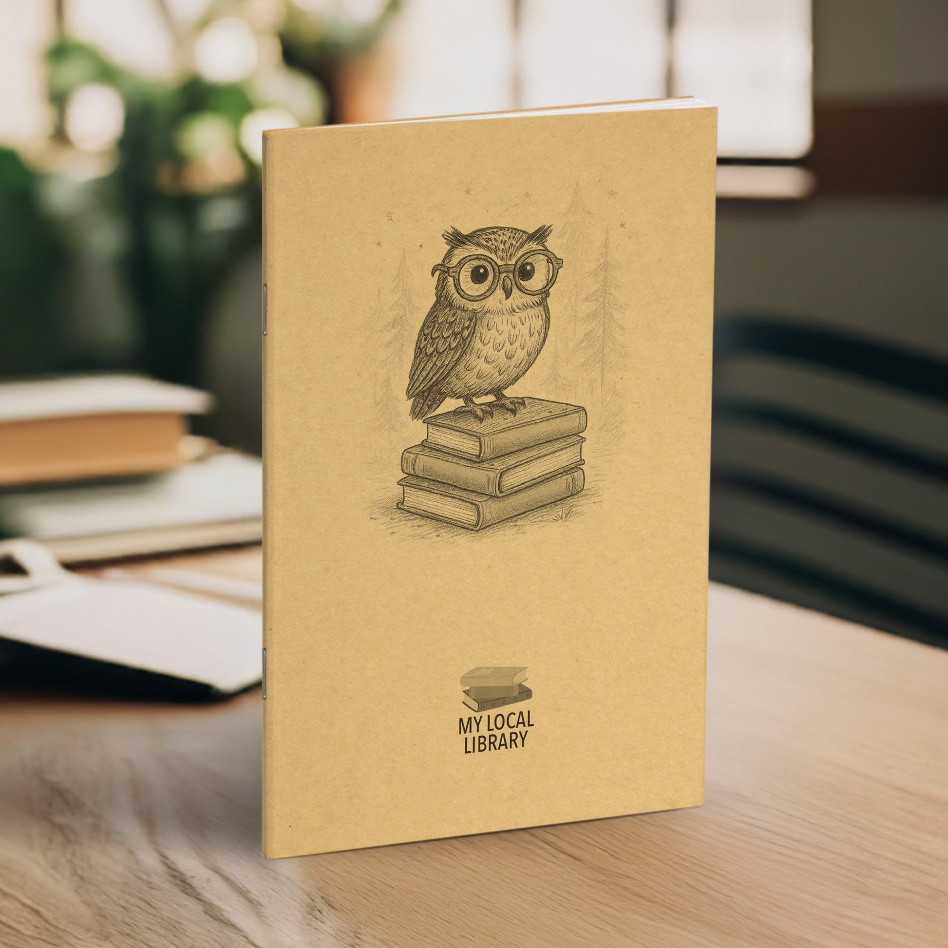 Library Journal, Wise Little Owl, Standard Stapled Notebook, Add Your Logo - Beech Tree Paper