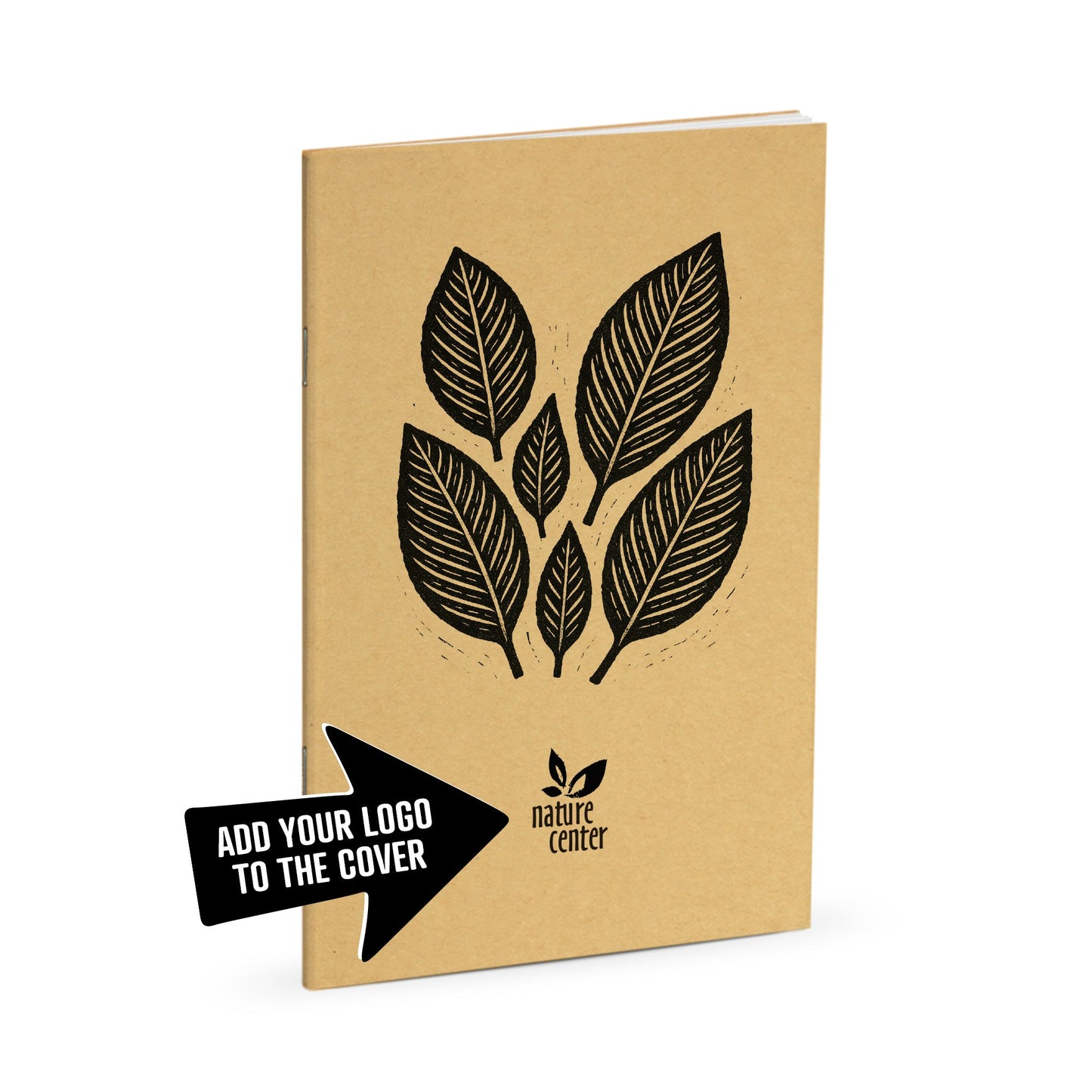Nature Journal, Block Print Leaves, Standard Stapled Notebook, Add Your Logo - Beech Tree Paper