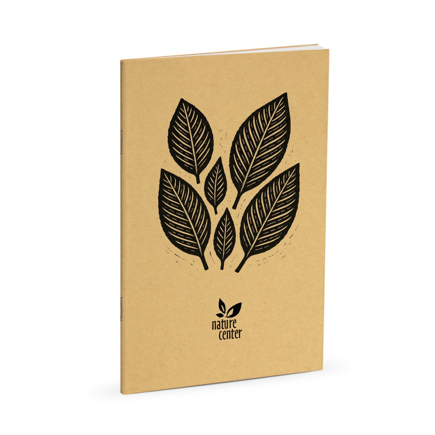 Nature Journal, Block Print Leaves, Standard Stapled Notebook, Add Your Logo - Beech Tree Paper