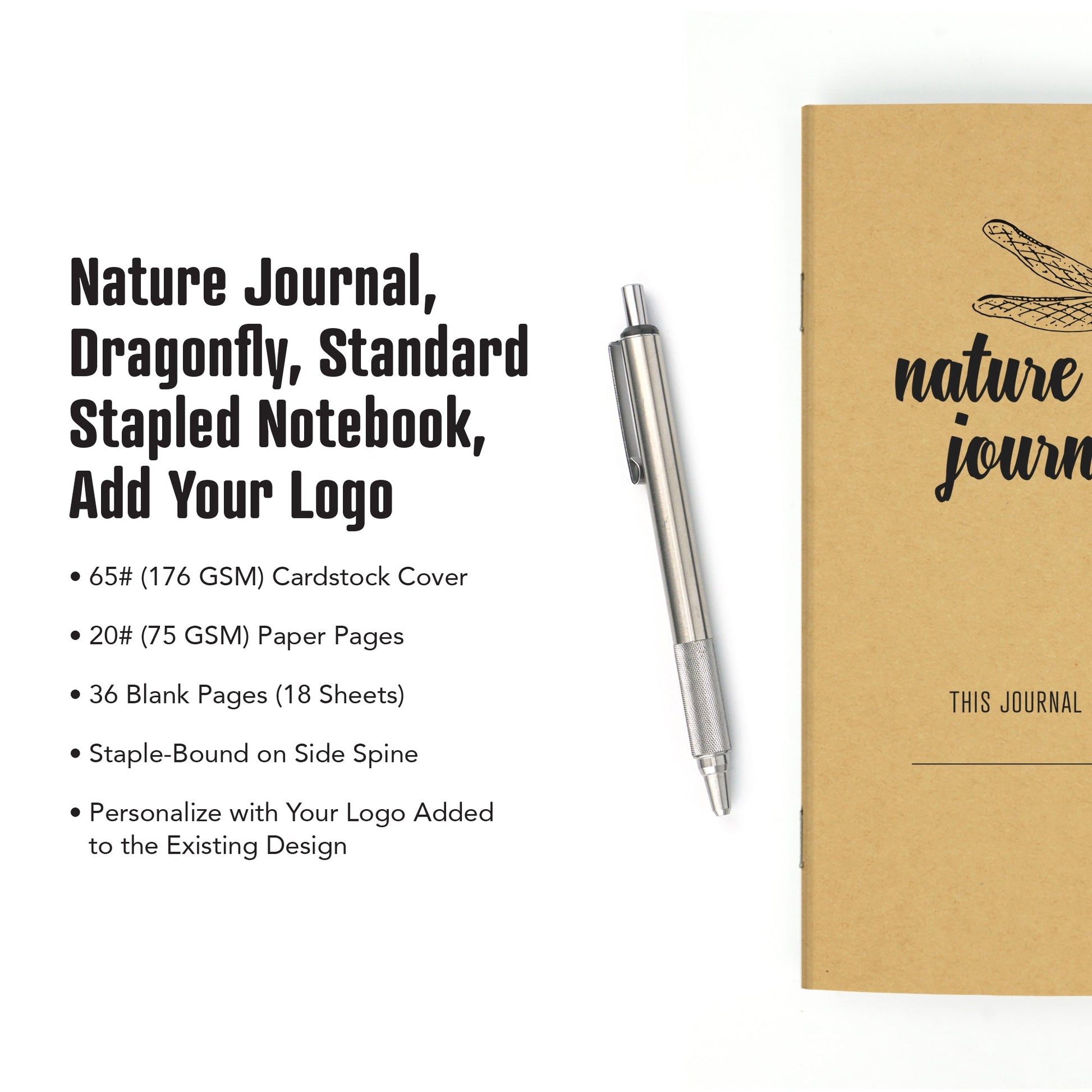Nature Journal, Dragonfly, Standard Stapled Notebook, Add Your Logo - Beech Tree Paper