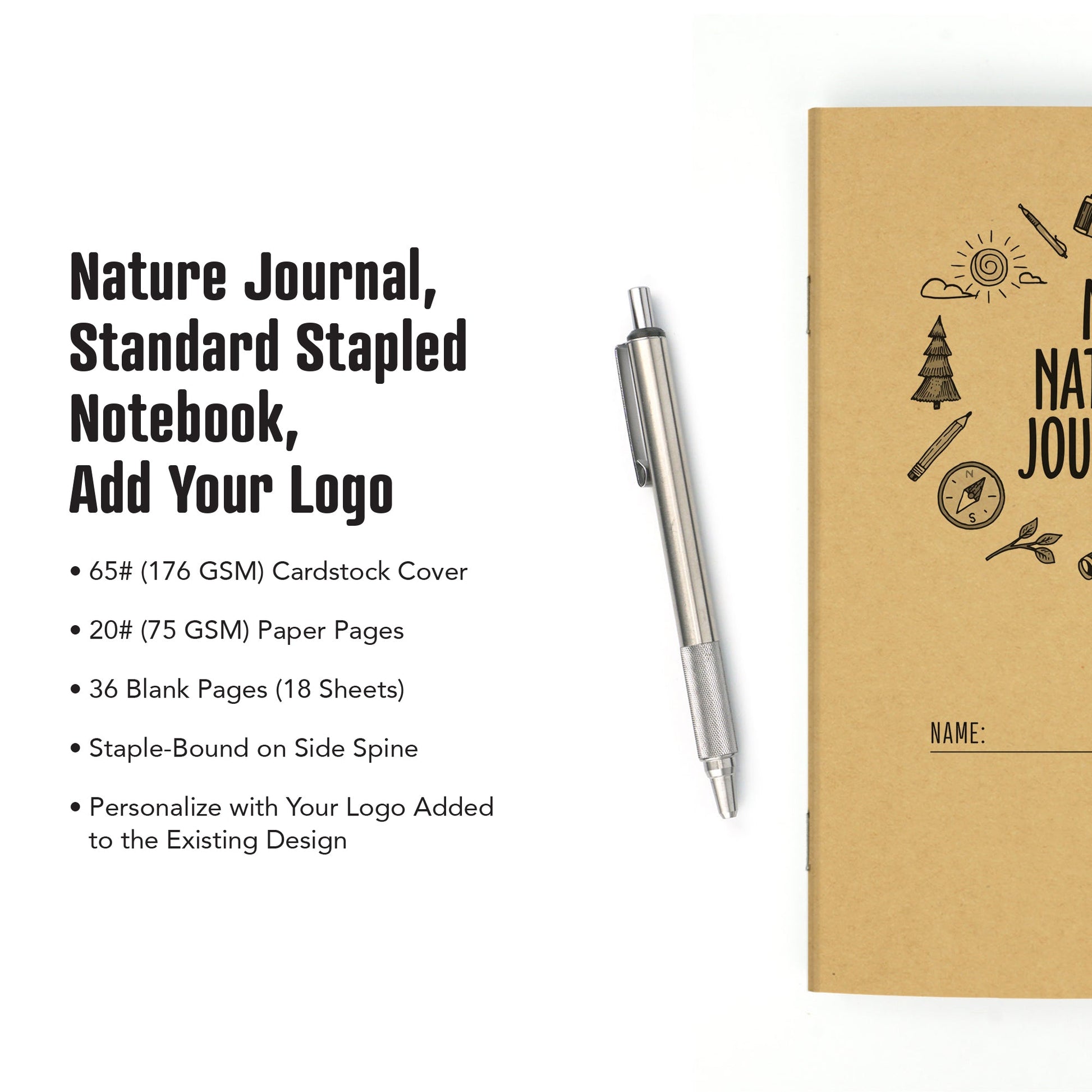 Nature Journal, Elements, Standard Stapled Notebook, Add Your Logo - Beech Tree Paper