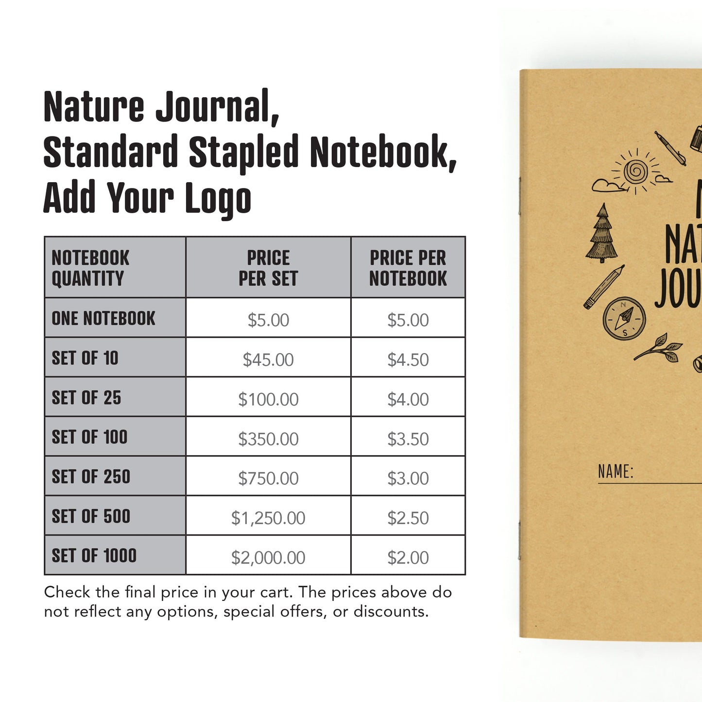 Nature Journal, Elements, Standard Stapled Notebook, Add Your Logo - Beech Tree Paper