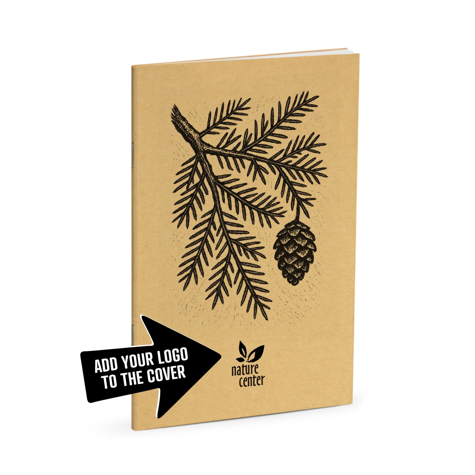 Nature Journal, Hemlock Branch, Standard Stapled Notebook, Add Your Logo - Beech Tree Paper