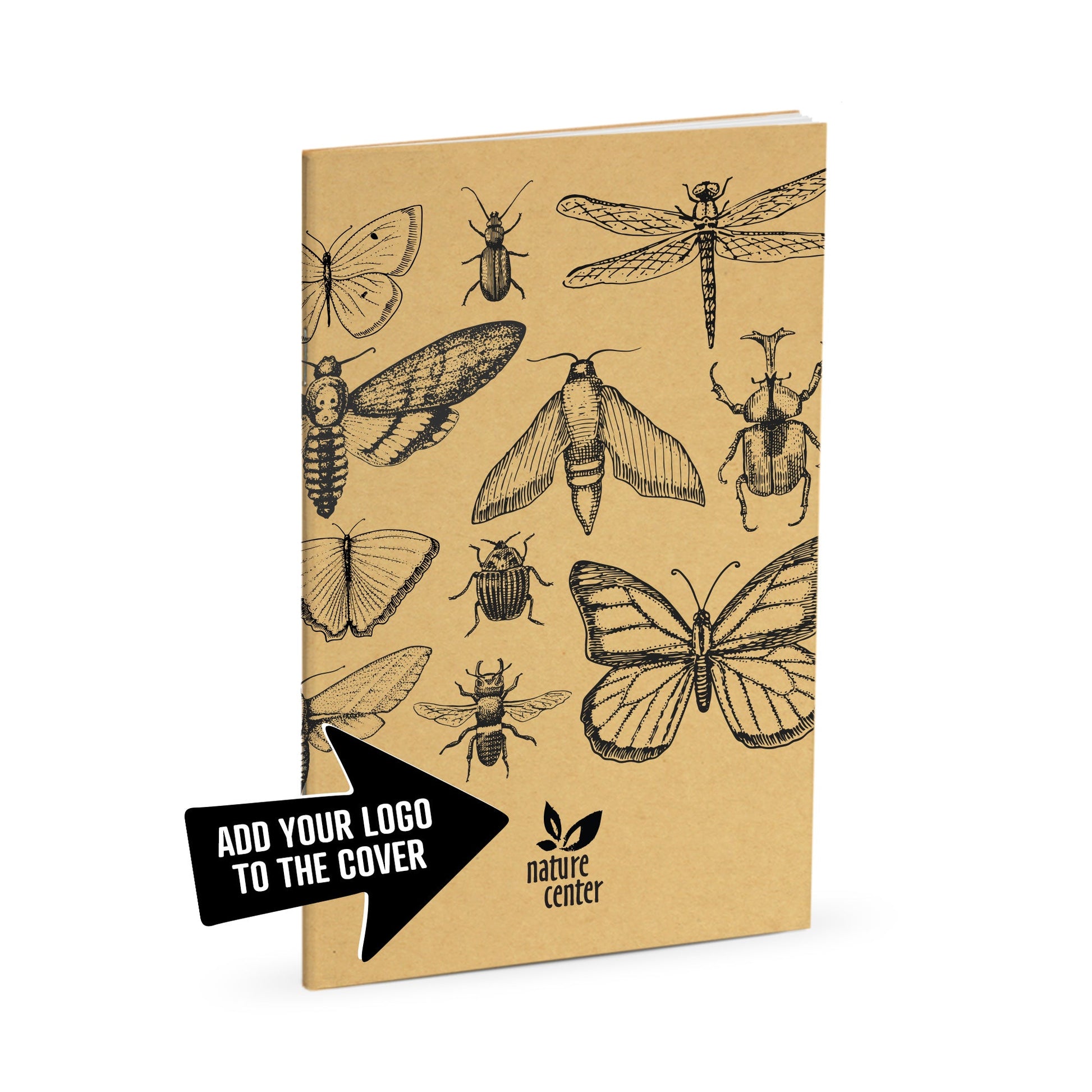 Nature Journal, Insects Sketched, Standard Stapled Notebook, Add Your Logo - Beech Tree Paper