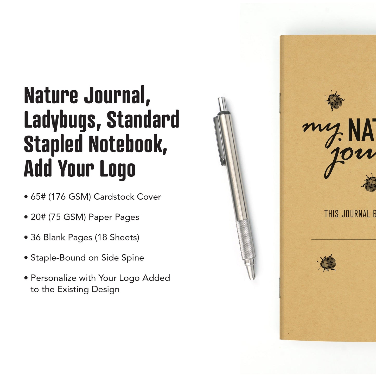 Nature Journal, Ladybugs, Standard Stapled Notebook, Add Your Logo - Beech Tree Paper