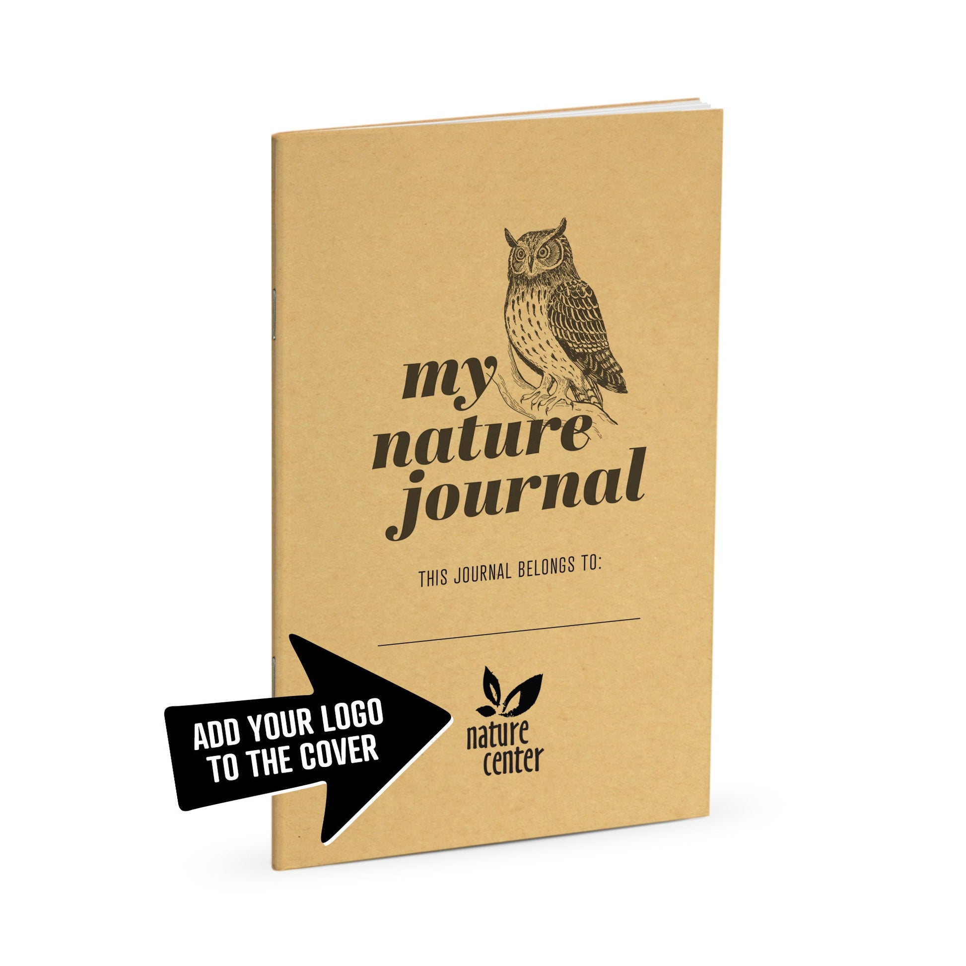 Nature Journal, Perched Owl, Standard Stapled Notebook, Add Your Logo - Beech Tree Paper