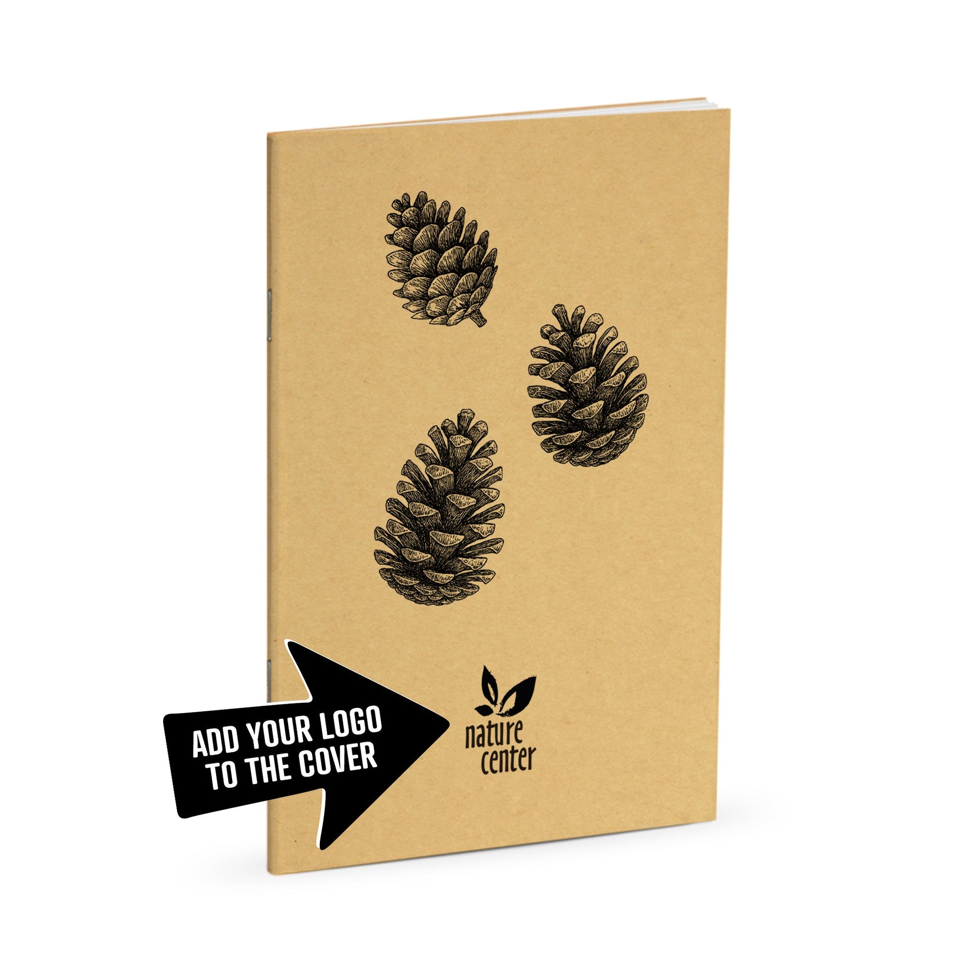 Nature Journal, Pine Cones, Standard Stapled Notebook, Add Your Logo - Beech Tree Paper