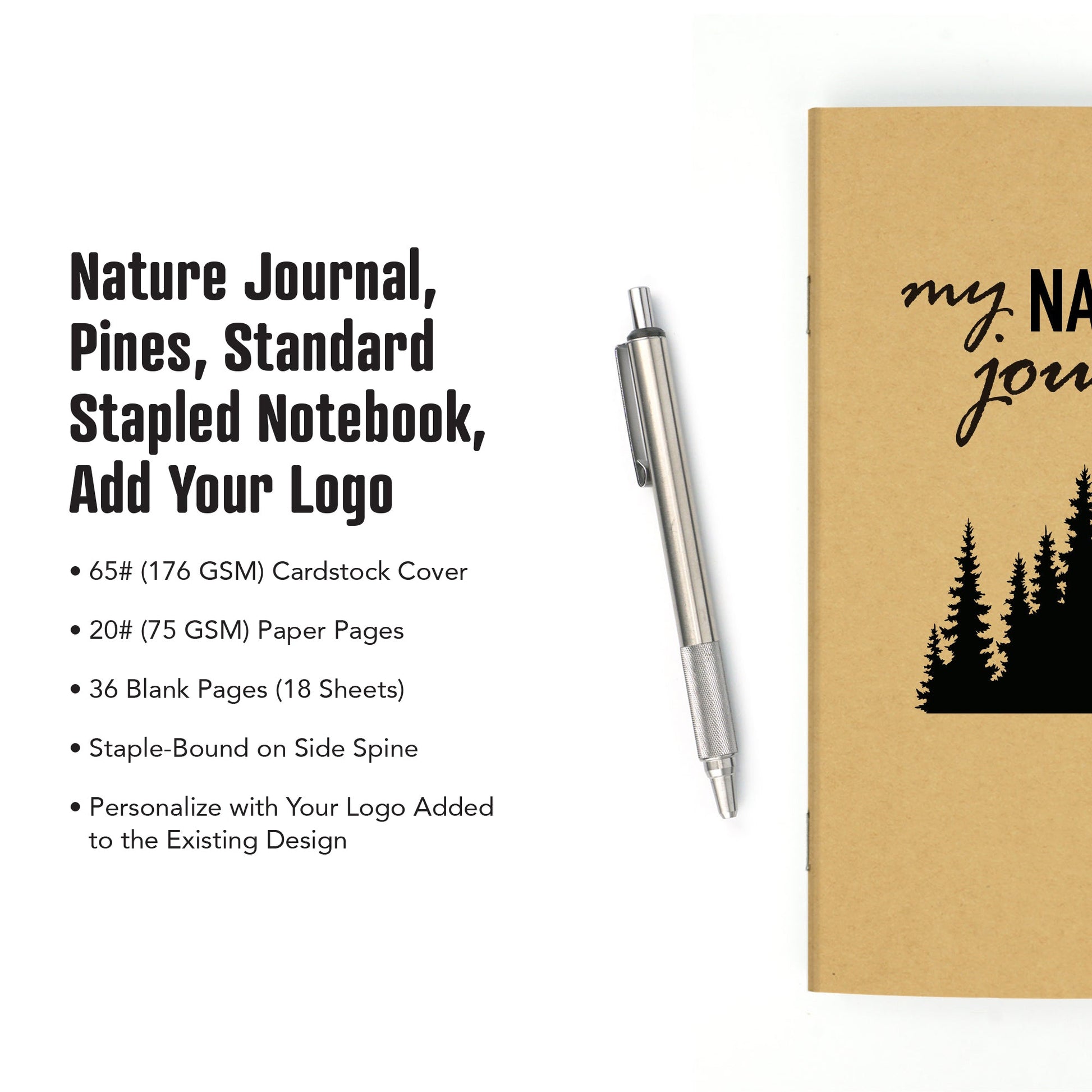 Nature Journal, Pines, Standard Stapled Notebook, Add Your Logo - Beech Tree Paper