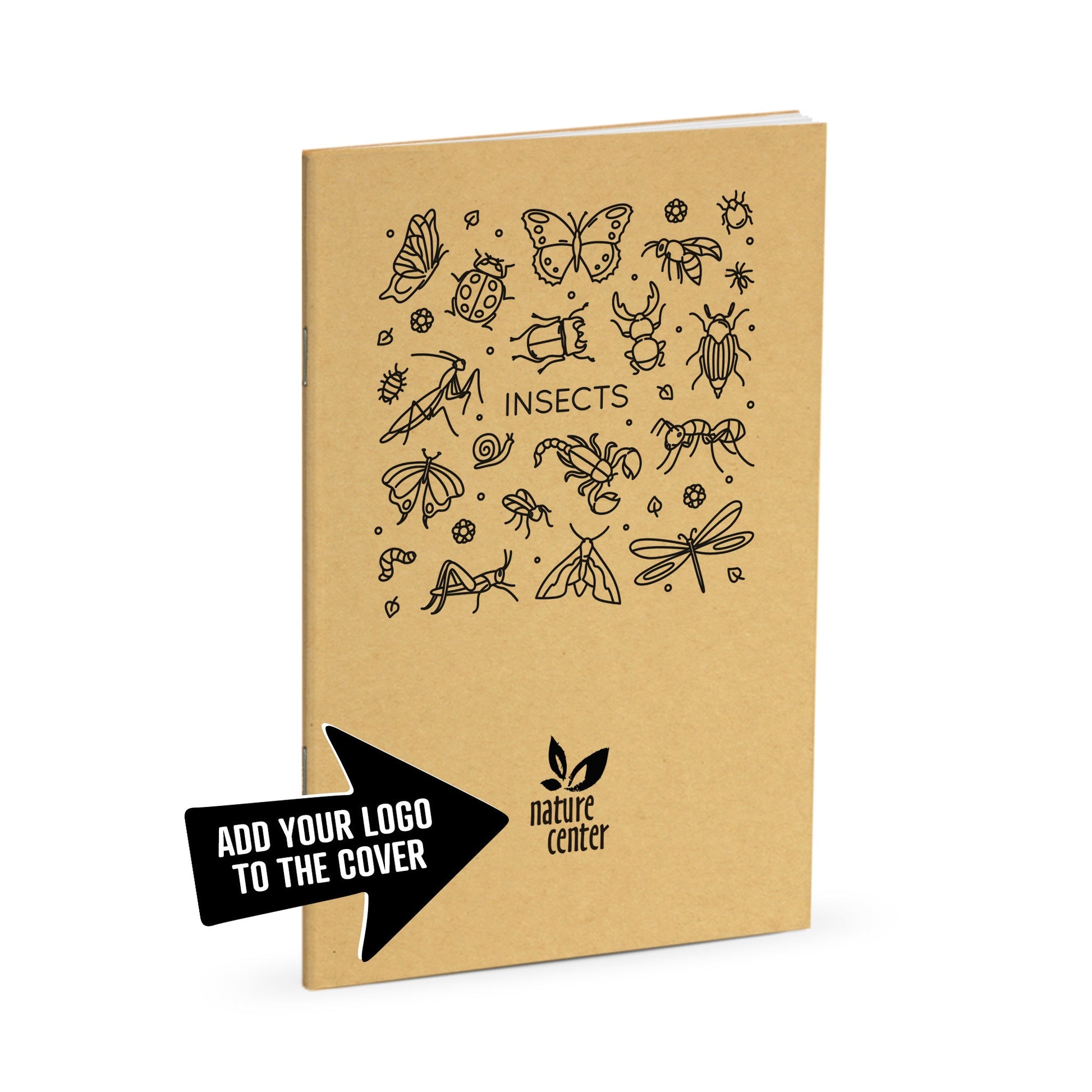 Nature Journal, Stylized Insects, Standard Stapled Notebook, Add Your Logo - Beech Tree Paper