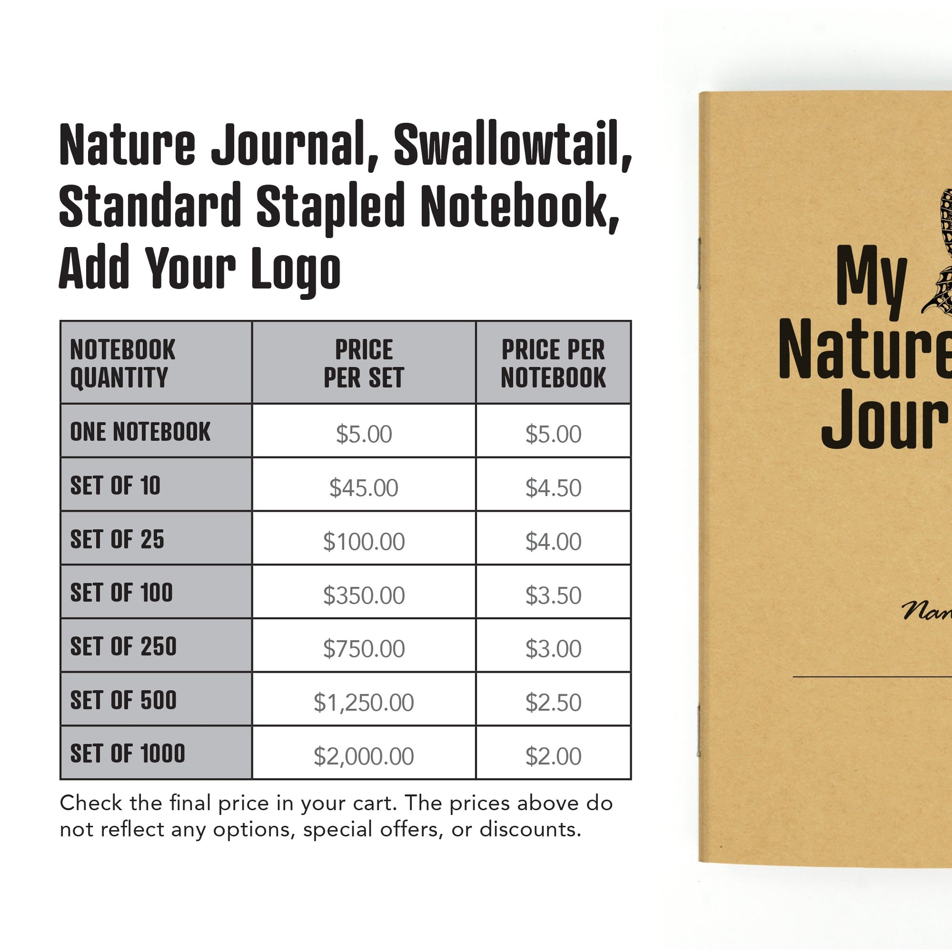 Nature Journal, Swallowtail, Standard Stapled Notebook, Add Your Logo - Beech Tree Paper
