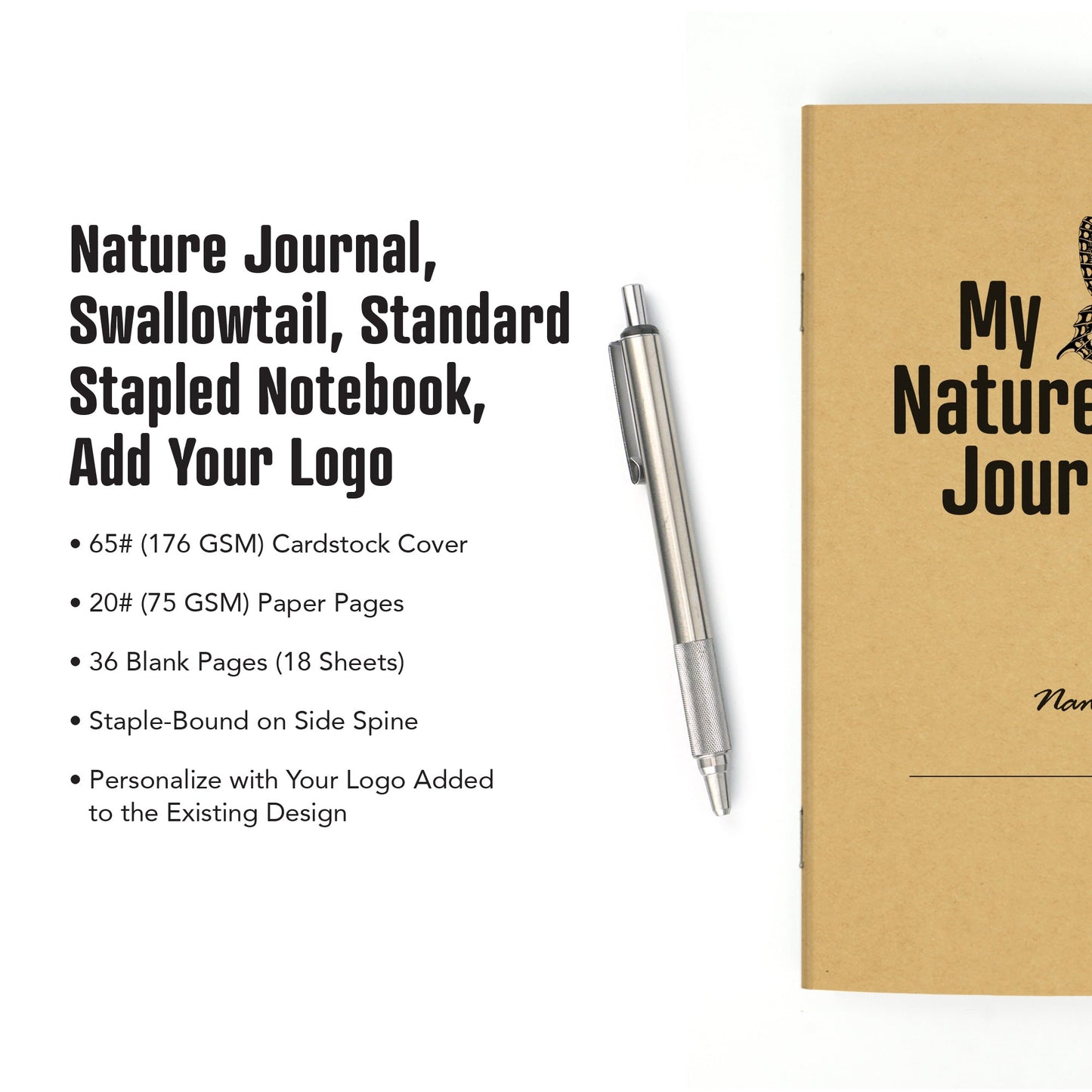 Nature Journal, Swallowtail, Standard Stapled Notebook, Add Your Logo - Beech Tree Paper