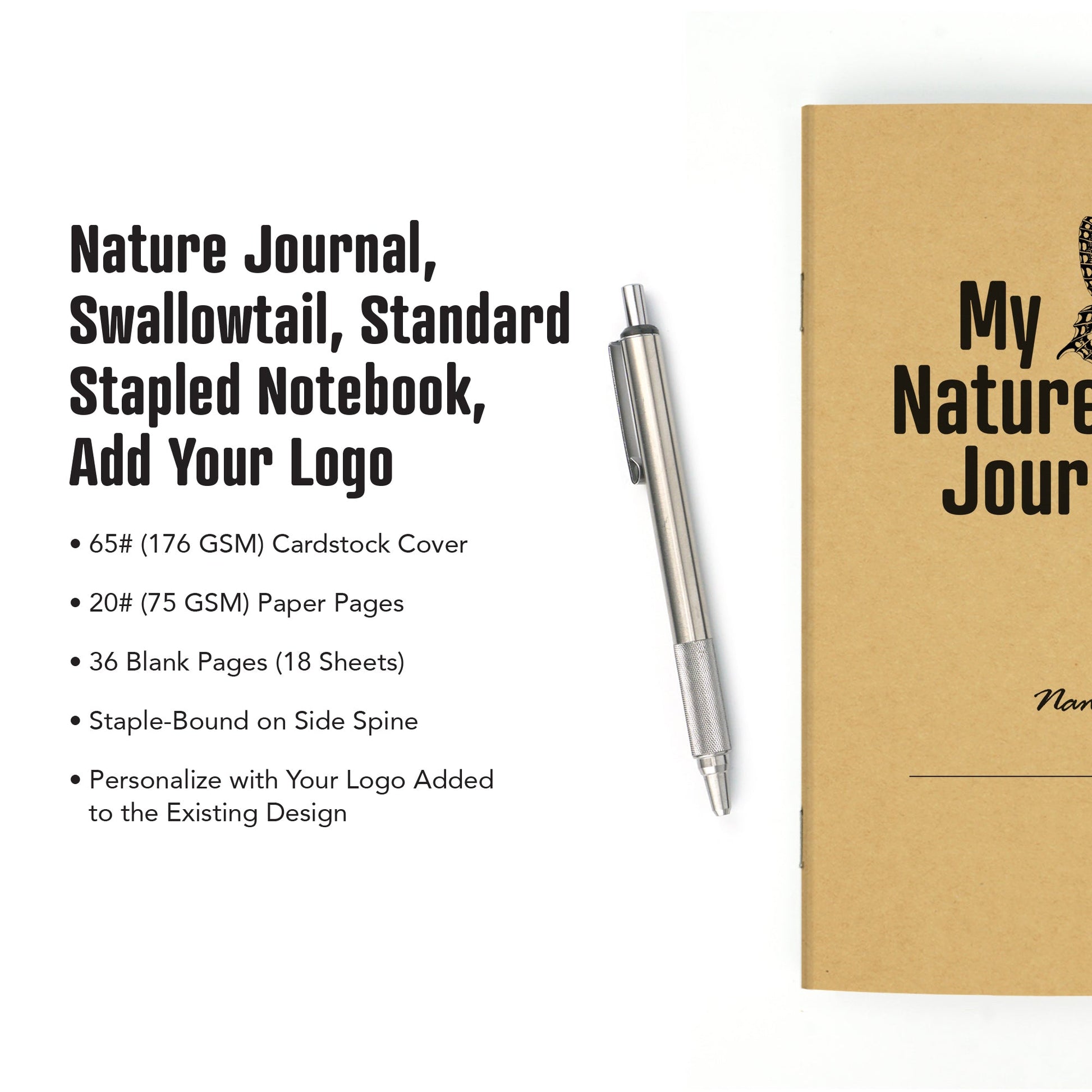 Nature Journal, Swallowtail, Standard Stapled Notebook, Add Your Logo - Beech Tree Paper