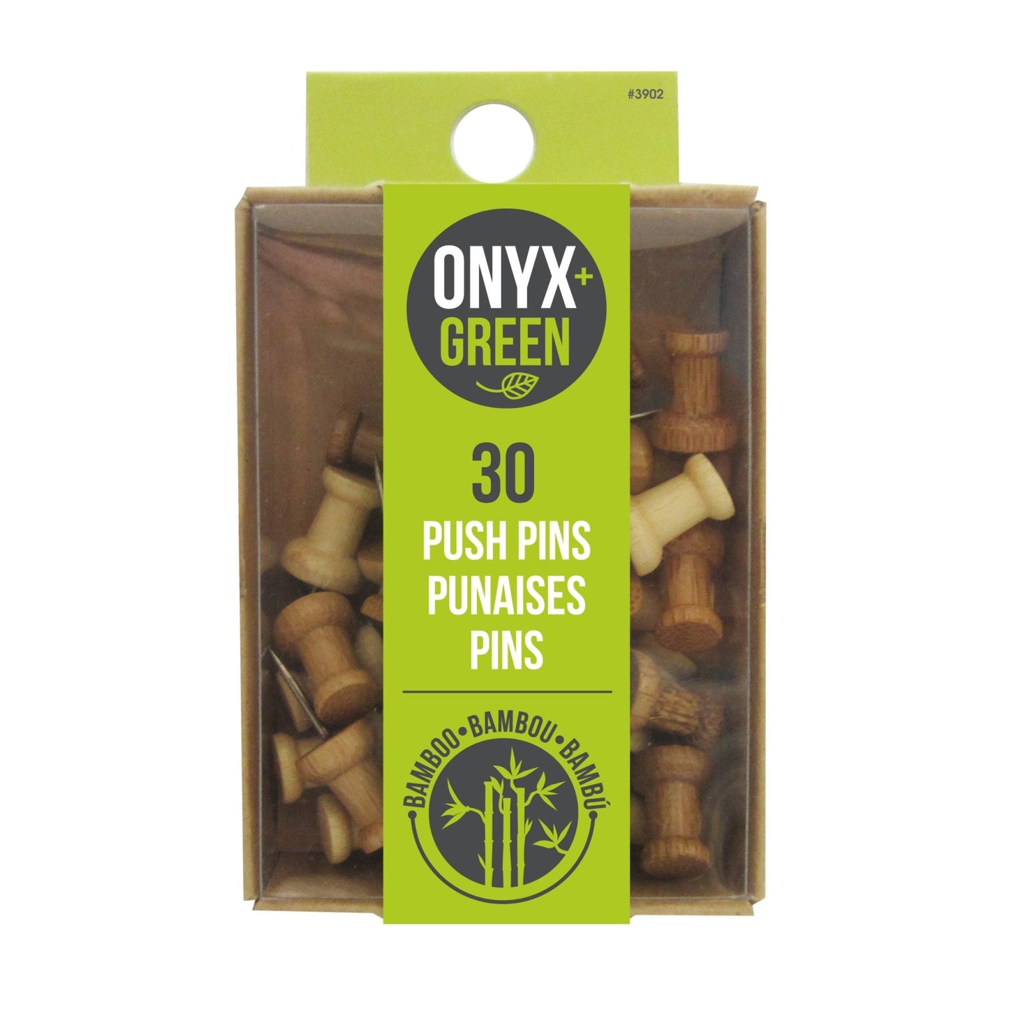 Onyx and Green, Bamboo Push Pins, 30 Pack - Beech Tree Paper