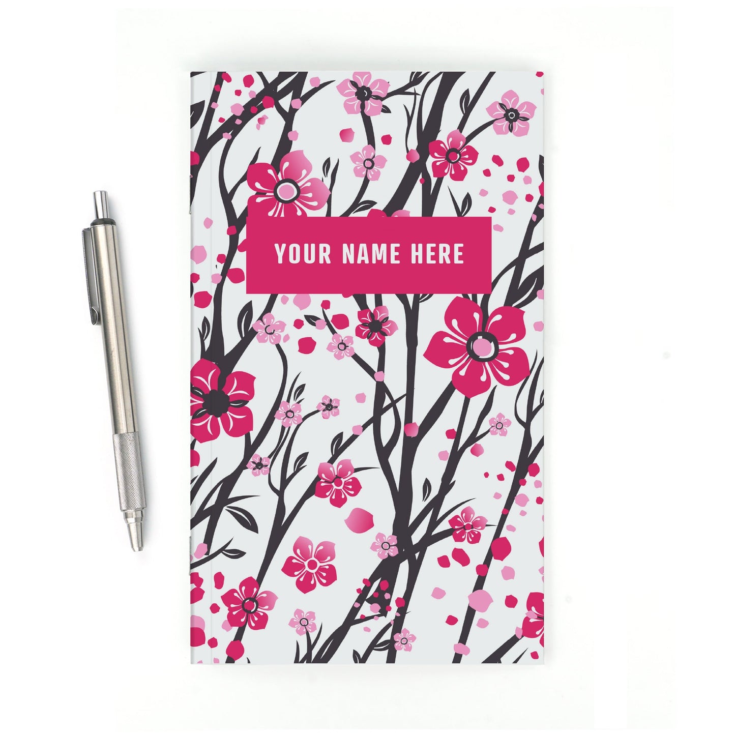 Personalized Notebook, Pink Blossoms, Add Your Name - Beech Tree Paper