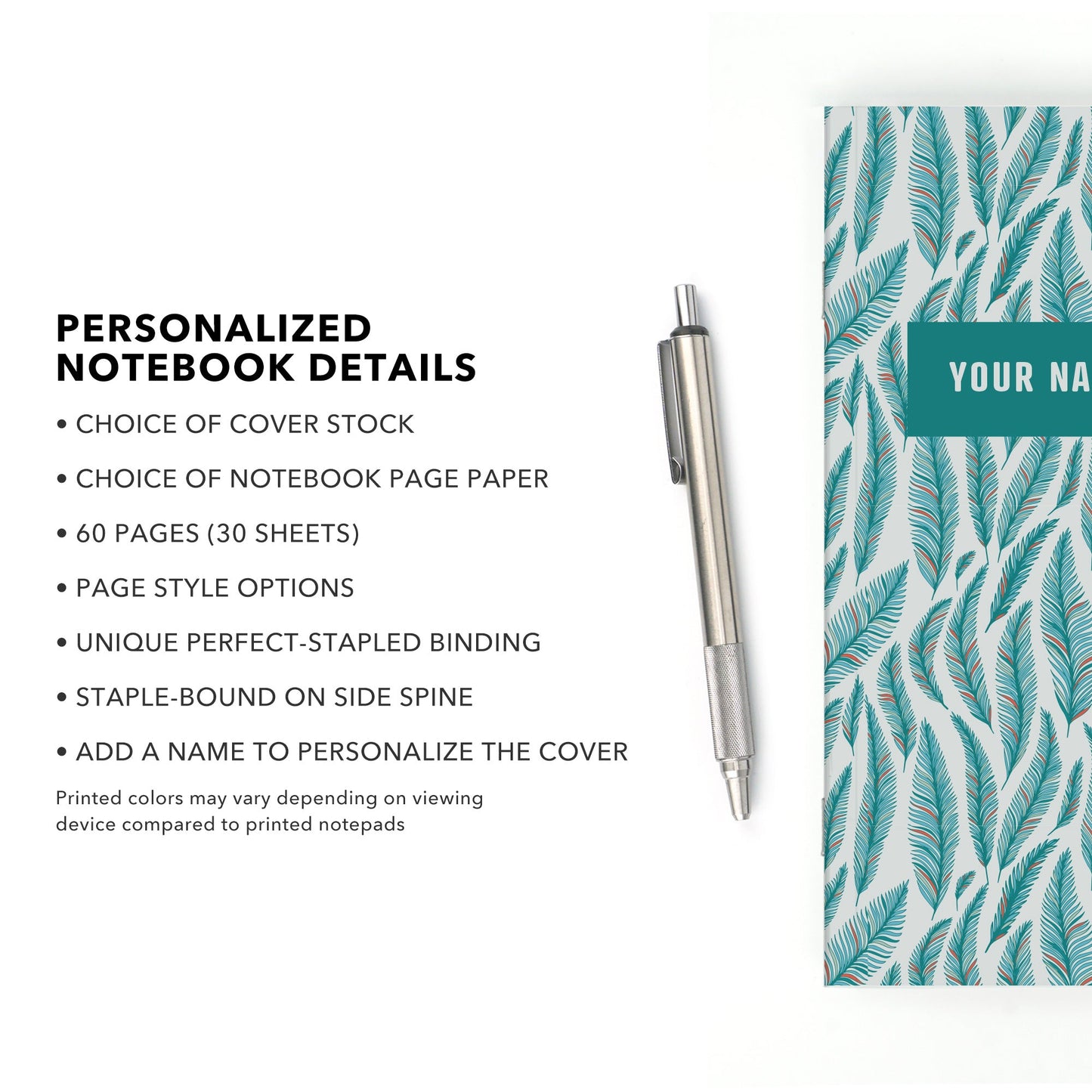 Personalized Notebook, Summer Leaves, Add Your Name - Beech Tree Paper