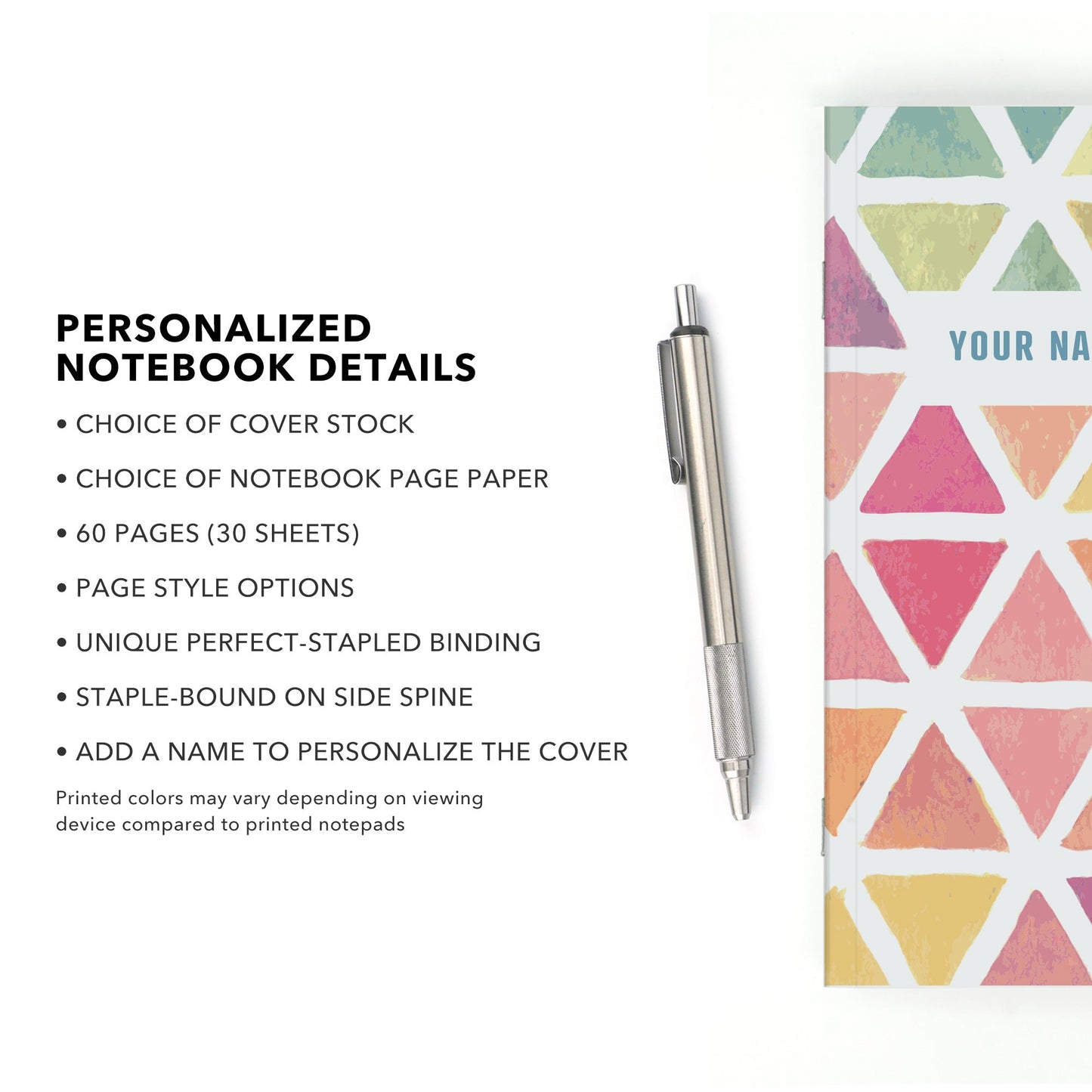 Personalized Notebook, Triangles, Add Your Name - Beech Tree Paper