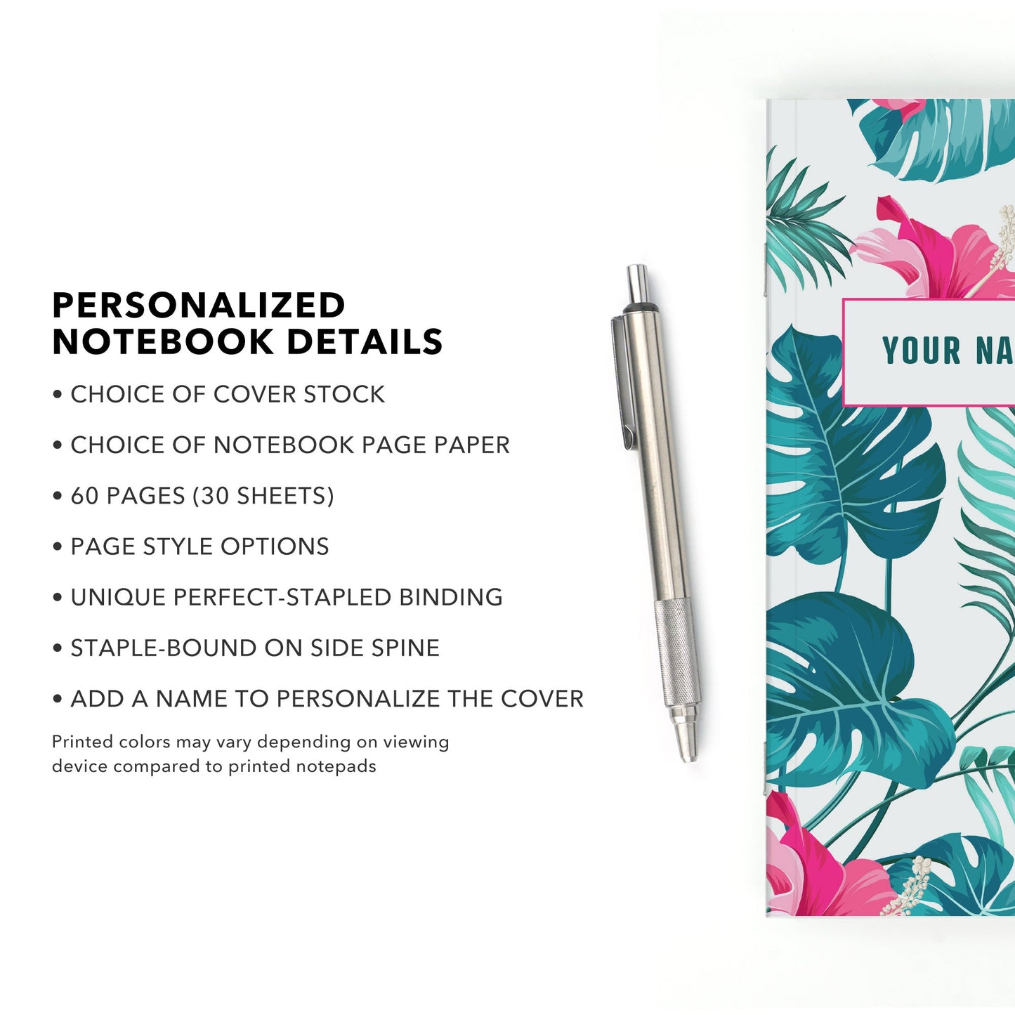 Personalized Notebook, Tropical Hibiscus, Add Your Name - Beech Tree Paper