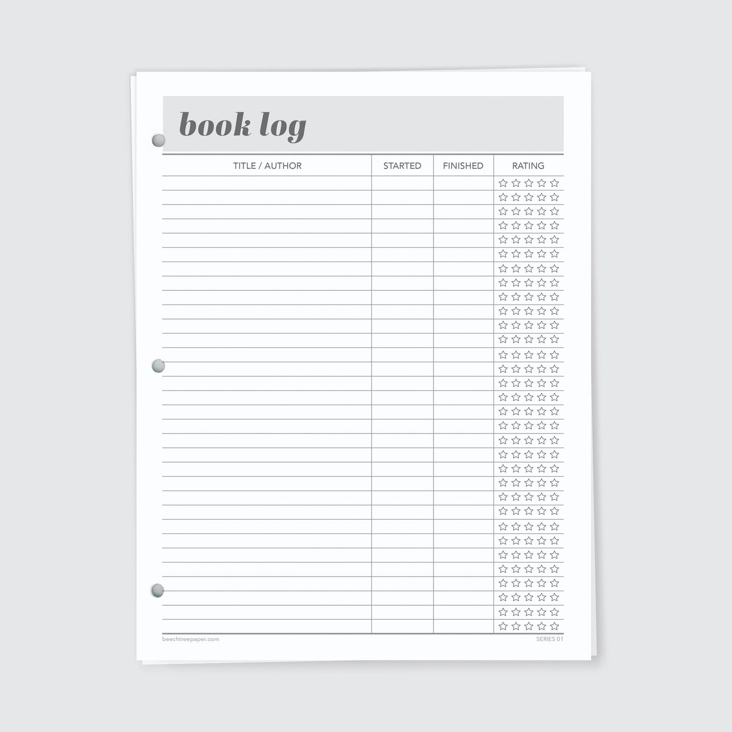 Planner Refill Paper, Book Log, Series One - Beech Tree Paper
