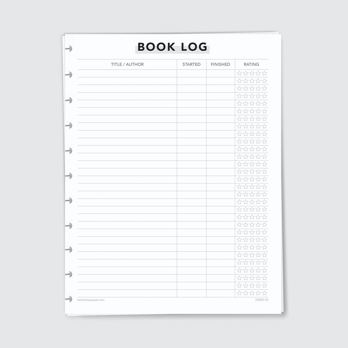 Planner Refill Paper, Book Log, Series Two - Beech Tree Paper