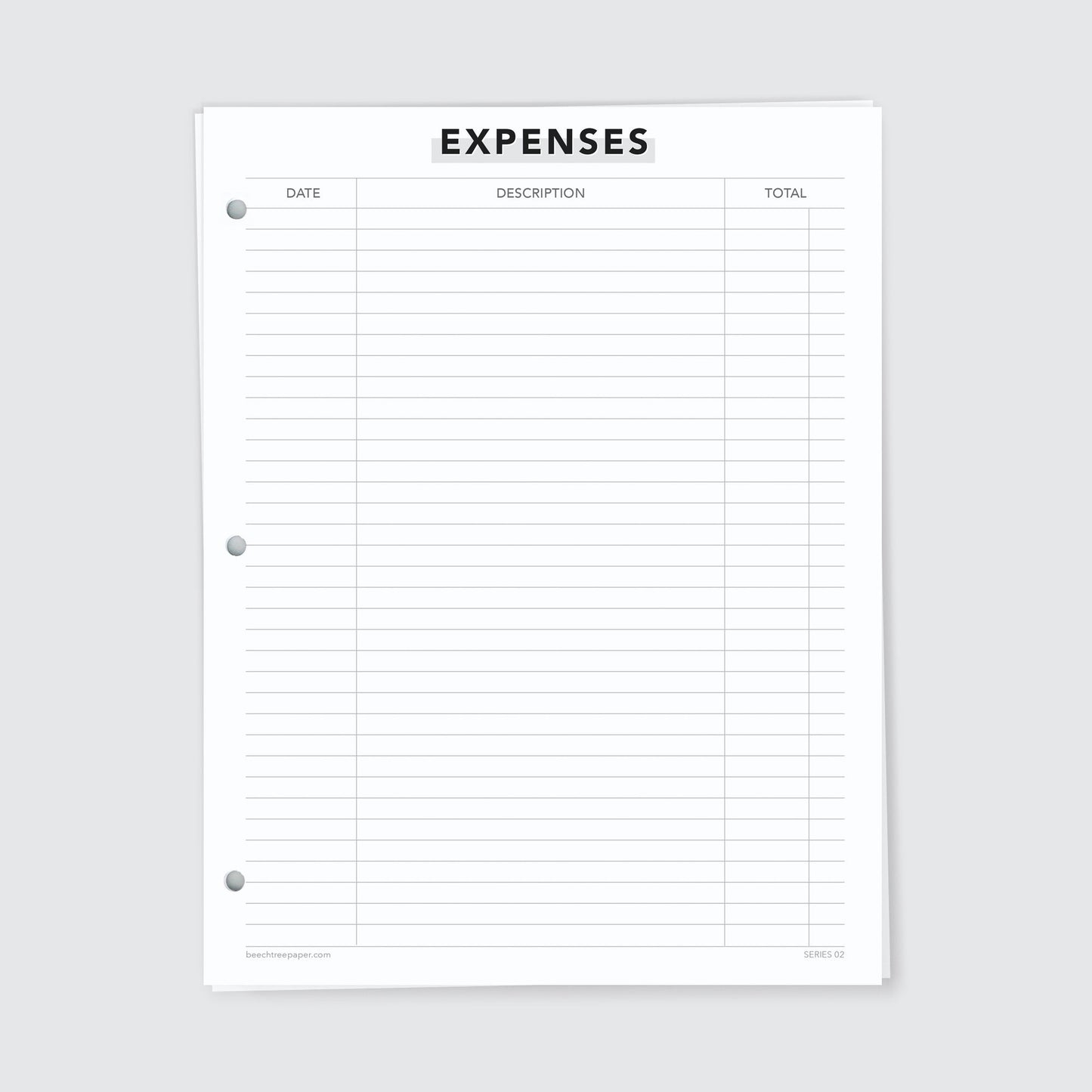 Planner Refill Paper, Expenses, Series Two - Beech Tree Paper