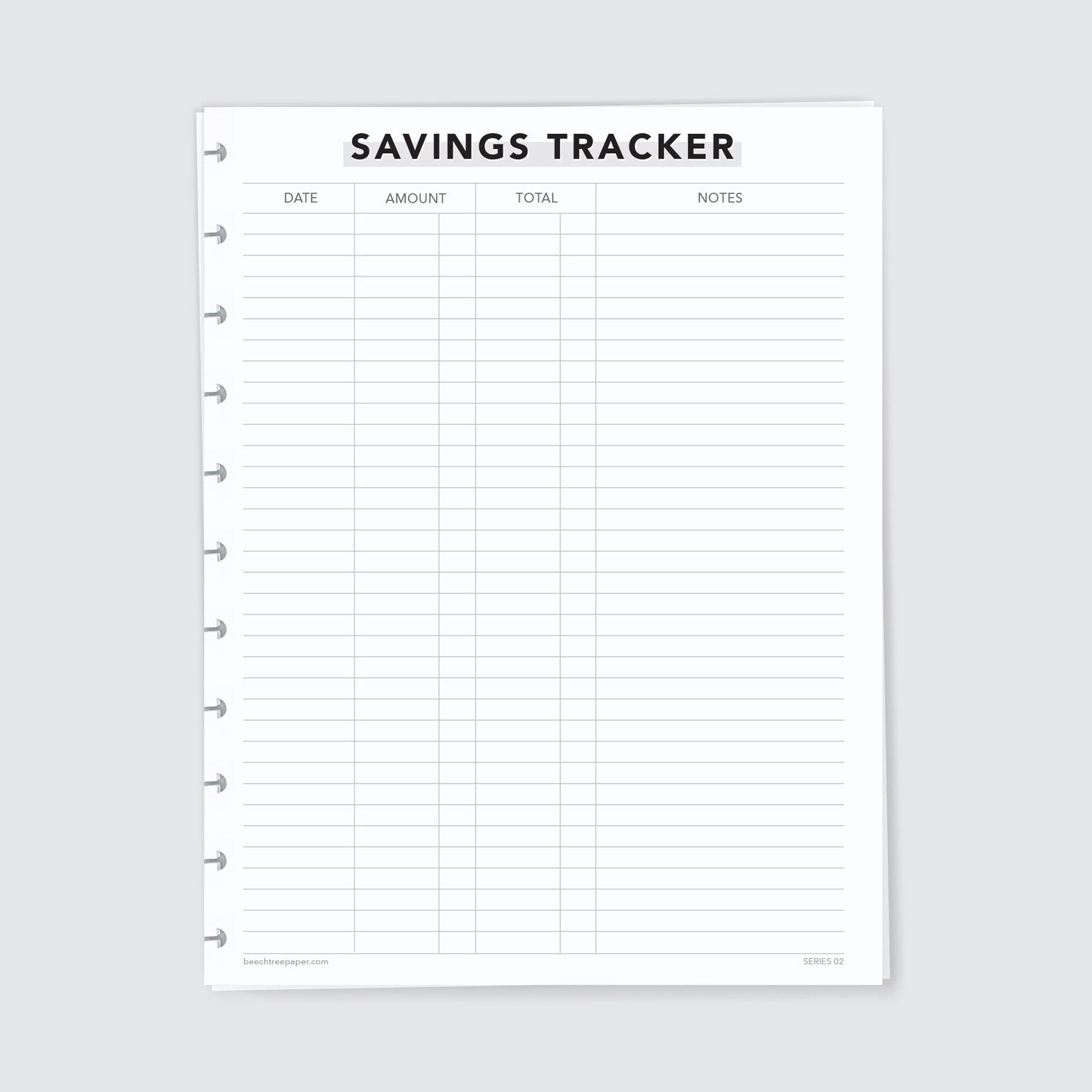 Planner Refill Paper, Savings Tracker, Series Two - Beech Tree Paper