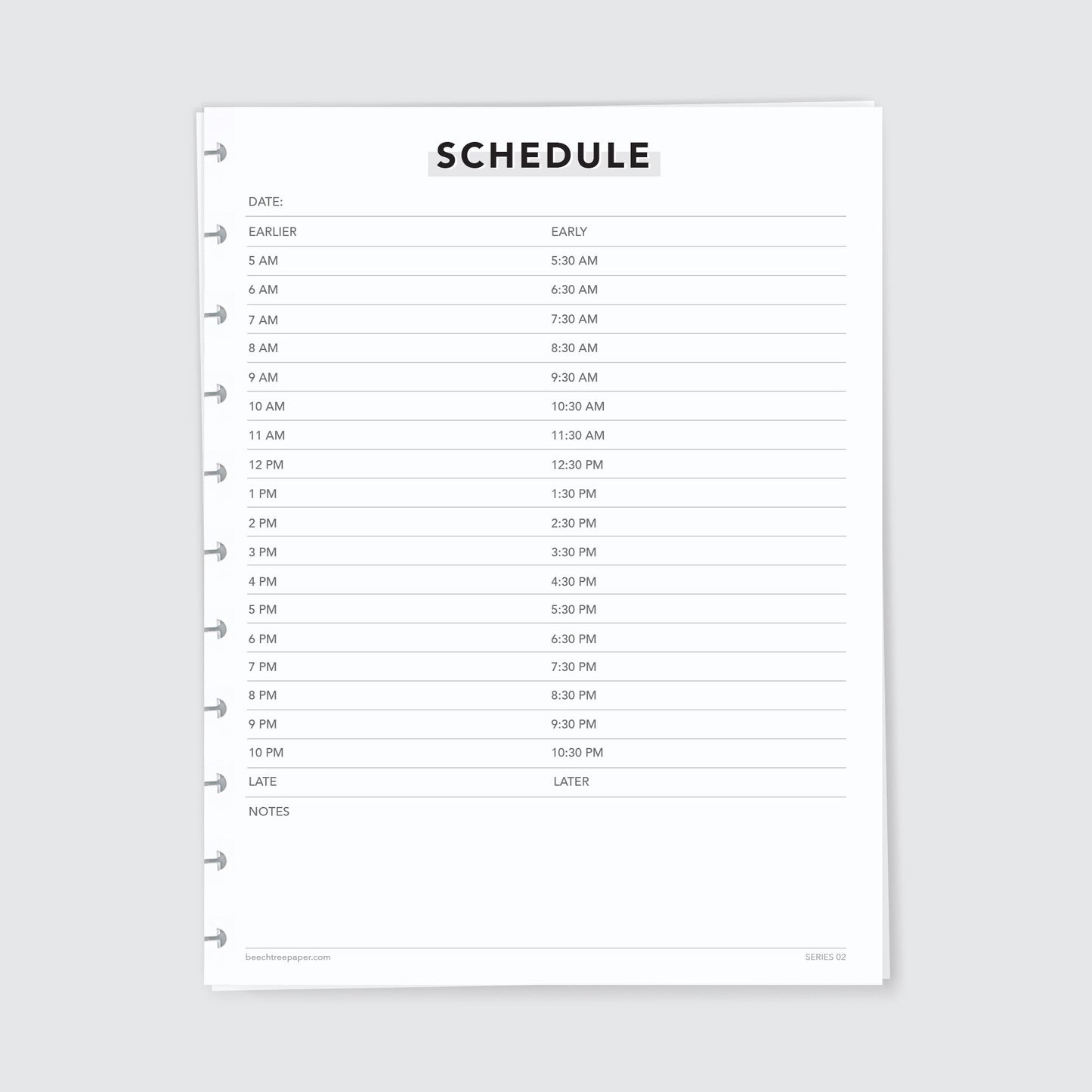 Planner Refill Paper, Schedule, Series Two - Beech Tree Paper