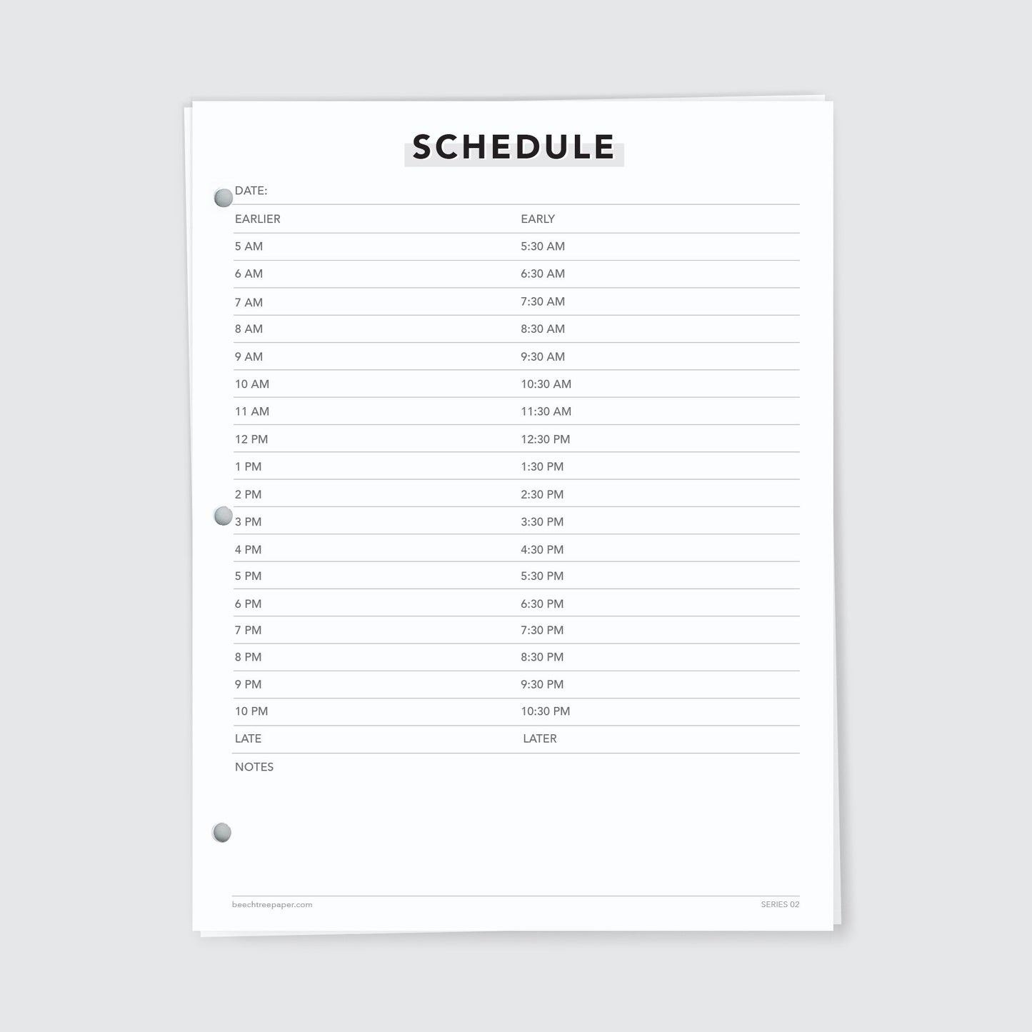 Planner Refill Paper, Schedule, Series Two - Beech Tree Paper