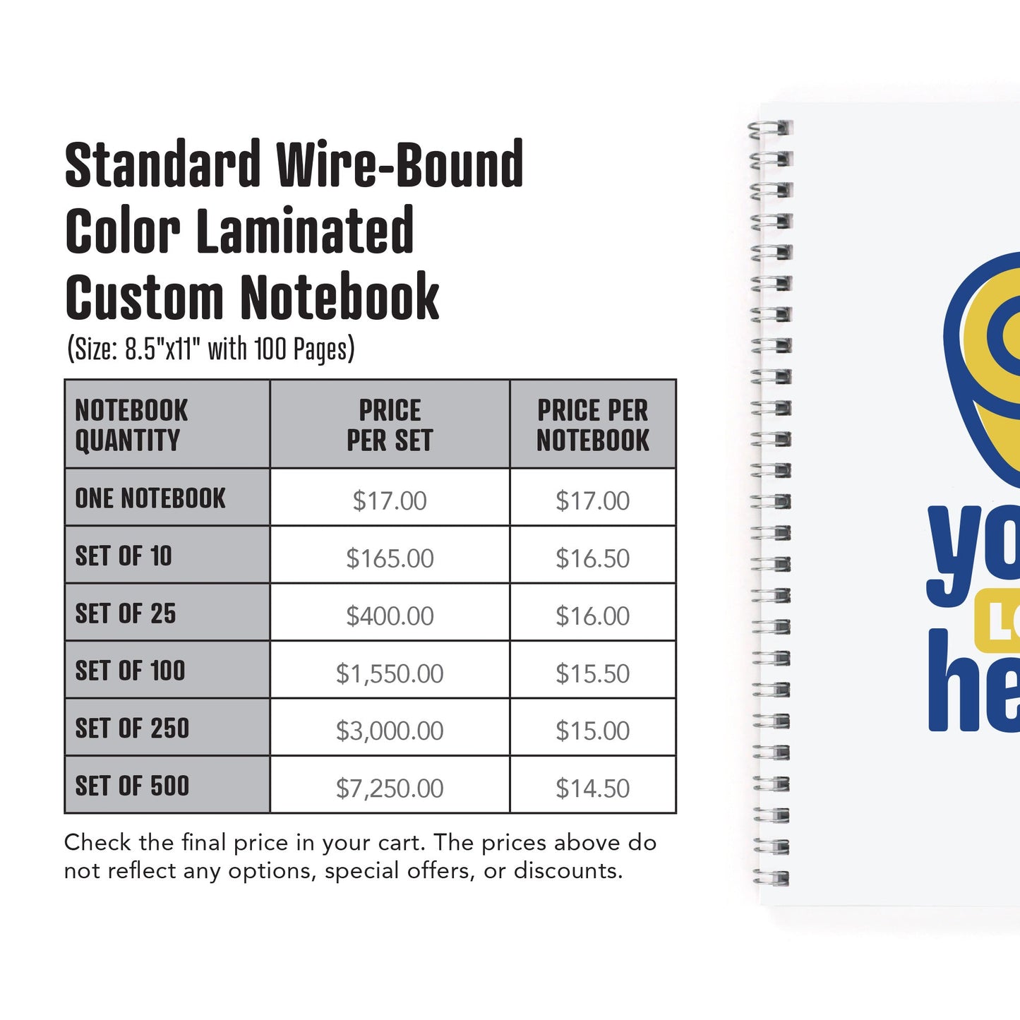 Standard Wire - Bound Color Laminated Custom Notebook, Add Your Artwork or Logo - Beech Tree Paper