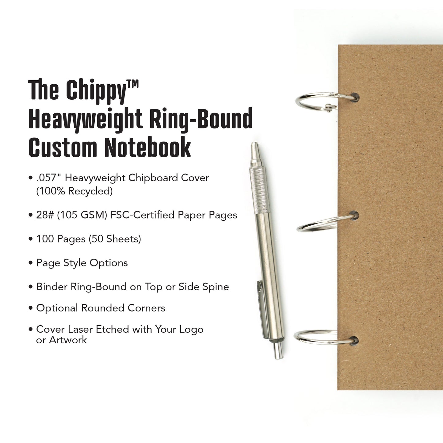 The Chippy™ Heavyweight Ring-Bound Custom Notebook, Add Your Artwork or Logo