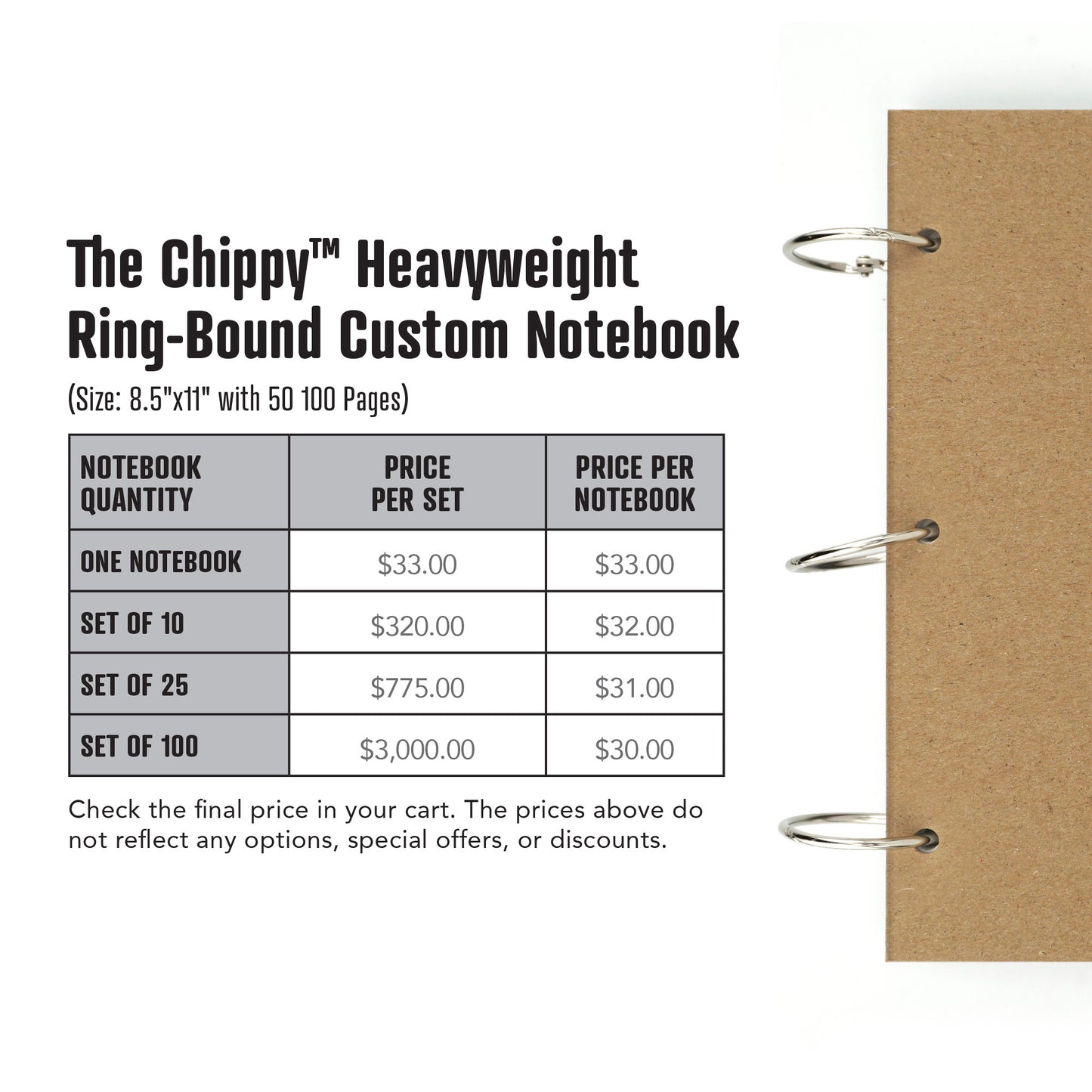 The Chippy™ Heavyweight Ring-Bound Custom Notebook, Add Your Artwork or Logo