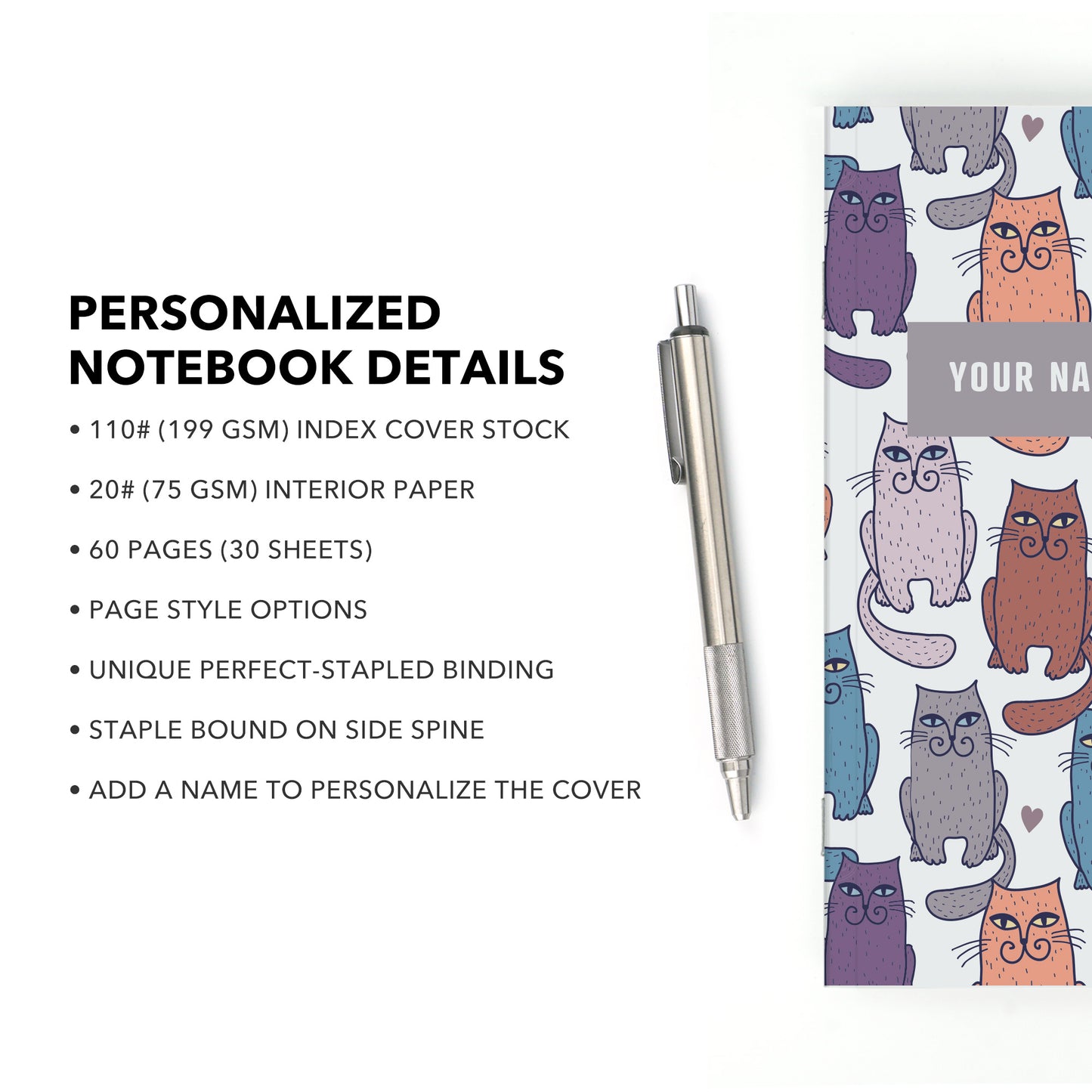 Personalized Notebook, Cats, Add Your Name