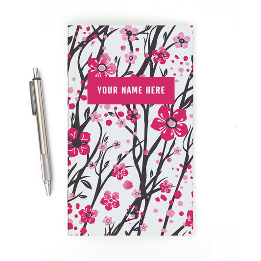 Personalized Notebook, Pink Blossoms, Add Your Name
