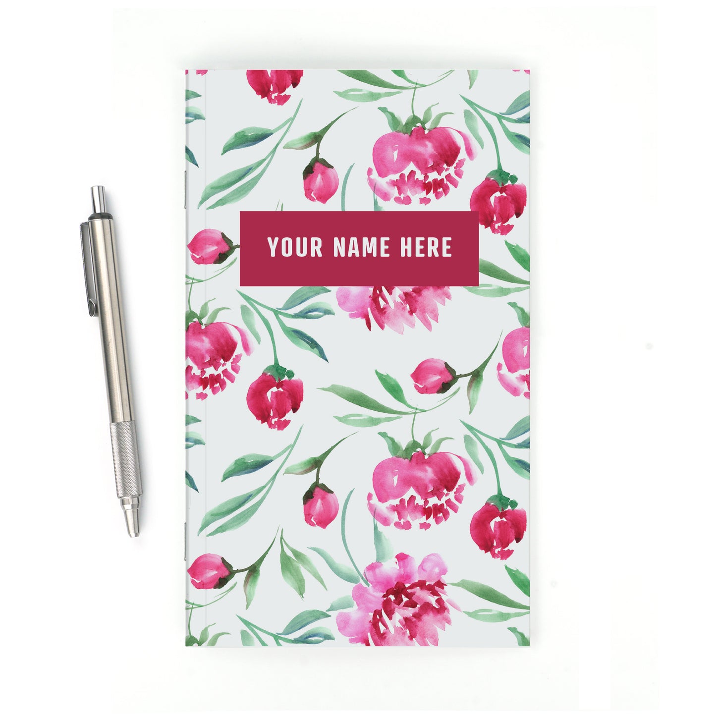 Personalized Notebook, Watercolor Buds, Add Your Name