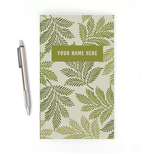 Personalized Notebook, Green Leaves, Add Your Name