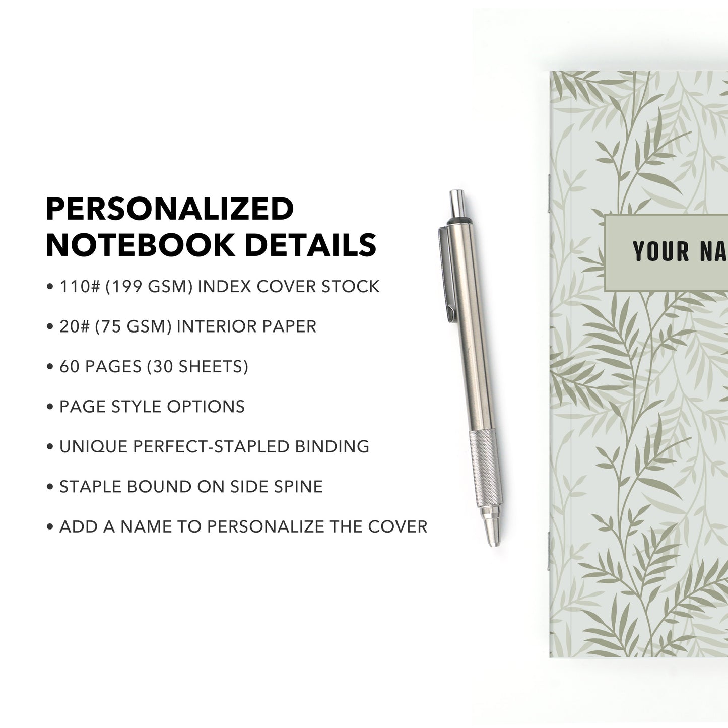 Personalized Notebook, Leaves, Add Your Name