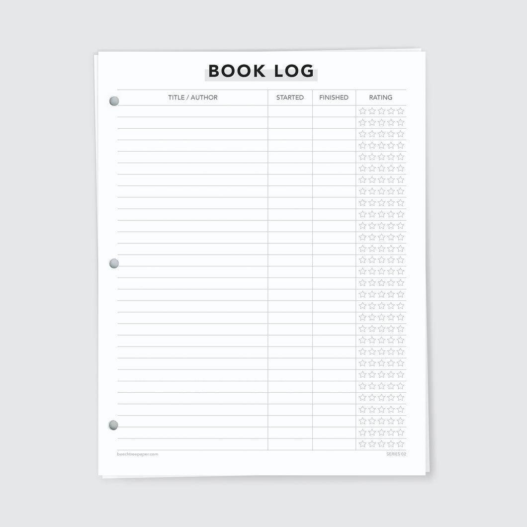 Planner Refill Paper, Book Log, Series Two