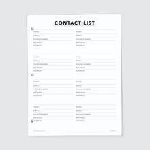 Load image into Gallery viewer, Planner Refill Paper, Contact List, Series Two