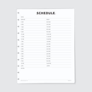 Planner Refill Paper, Schedule, Series Two