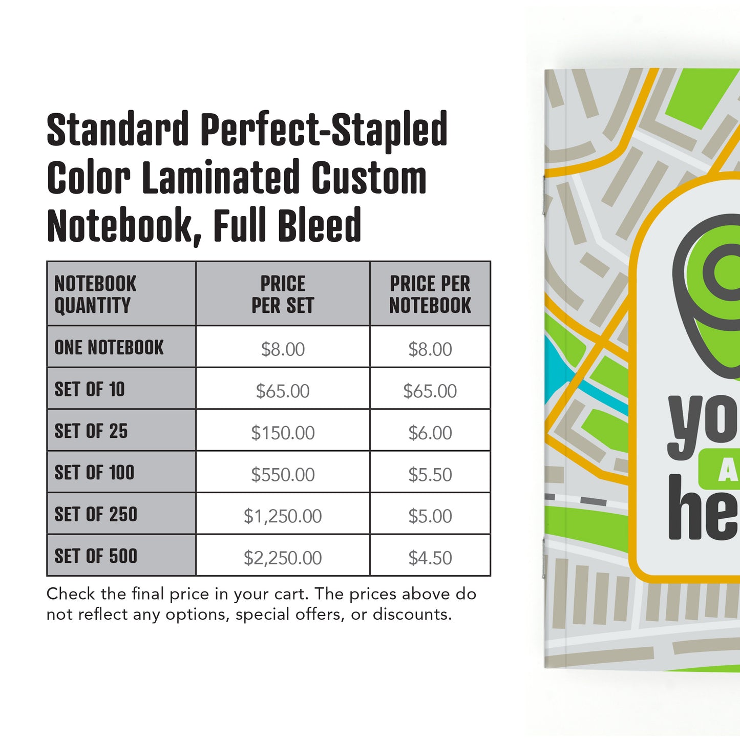 Standard Perfect-Stapled Color Laminated Custom Notebook, Add Your Artwork or Logo