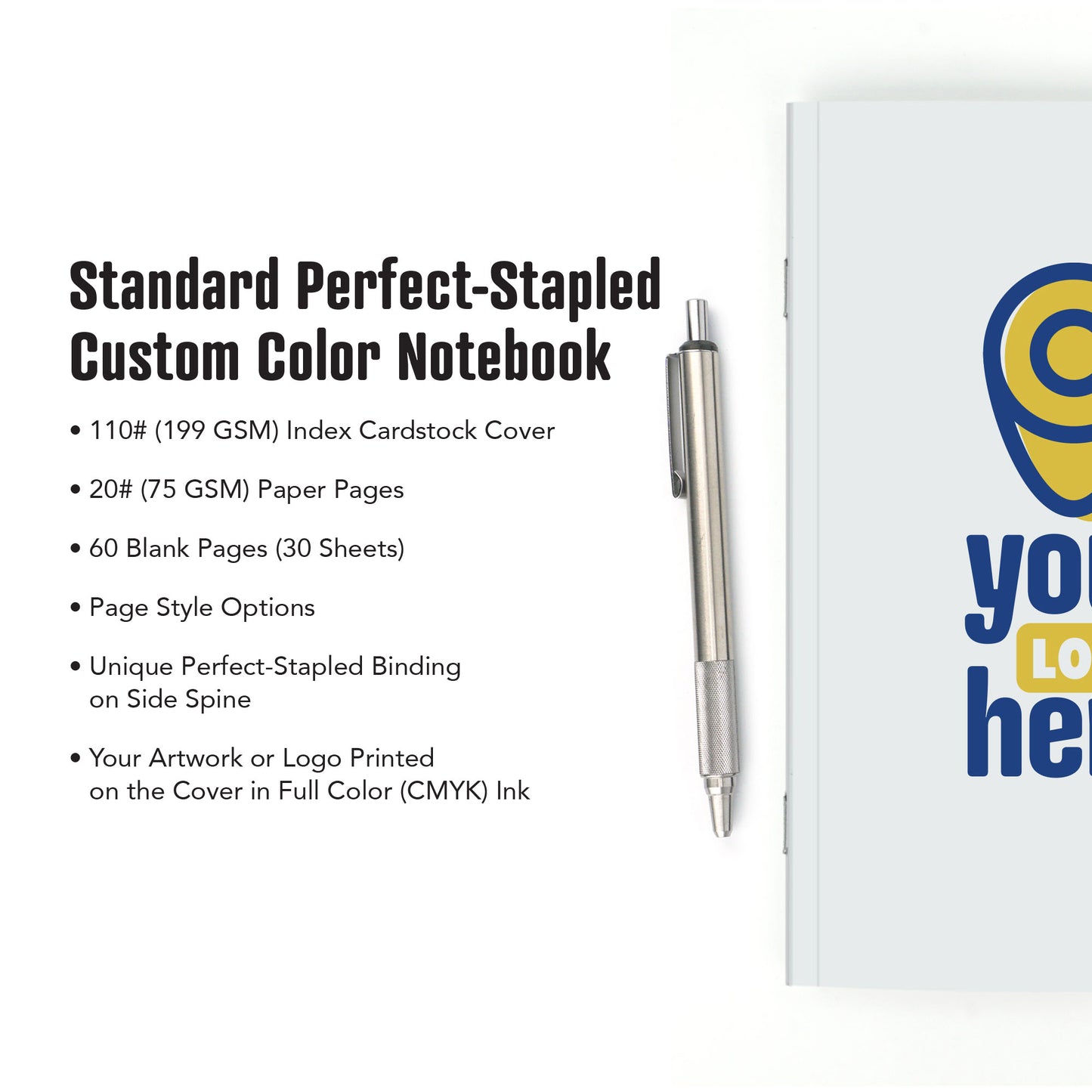 Standard Perfect-Stapled Color Custom Notebook, Add Your Artwork or Logo