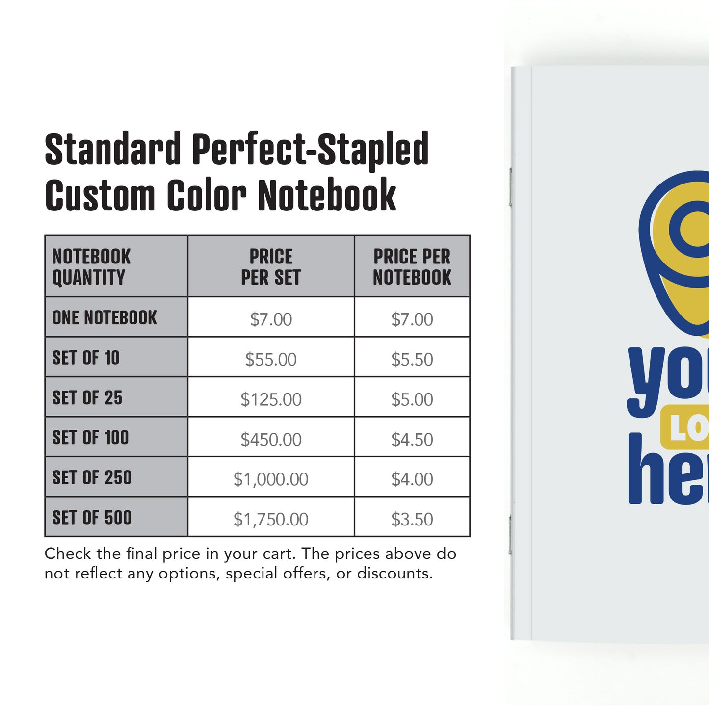 Standard Perfect-Stapled Color Custom Notebook, Add Your Artwork or Logo