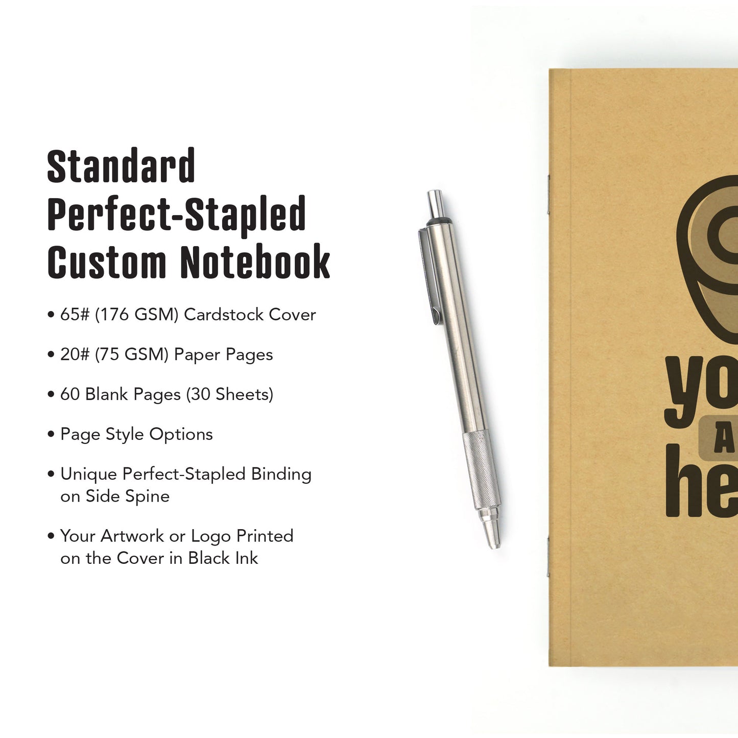 Standard Perfect-Stapled Custom Notebook, Add Your Artwork or Logo