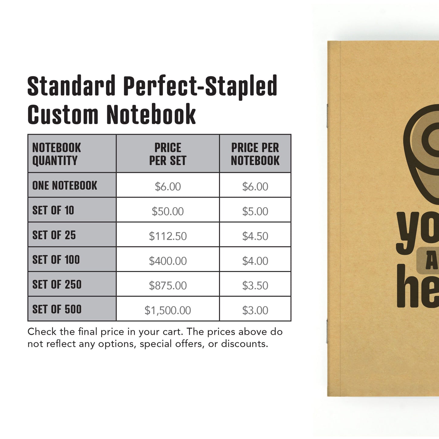 Standard Perfect-Stapled Custom Notebook, Add Your Artwork or Logo