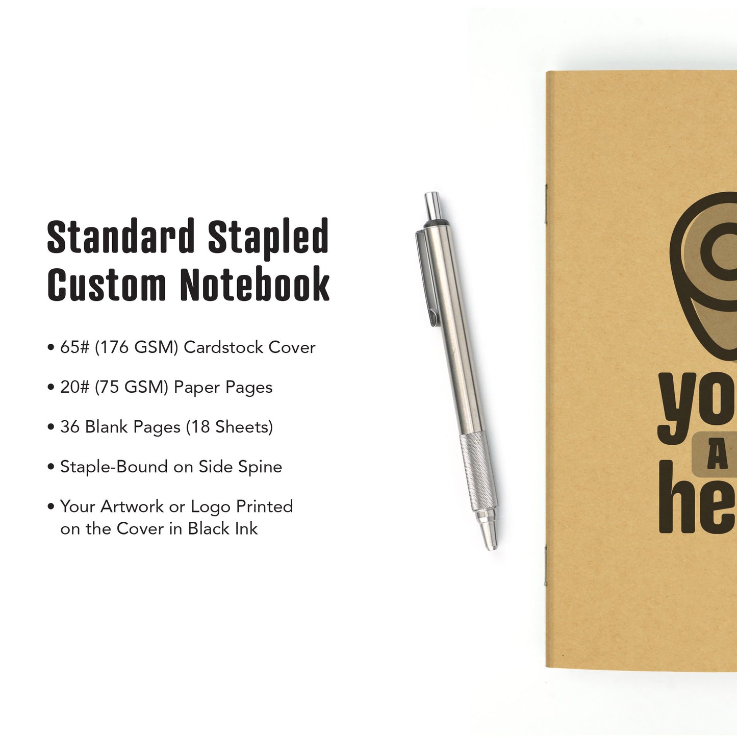 Standard Stapled Custom Notebook, Add Your Artwork or Logo