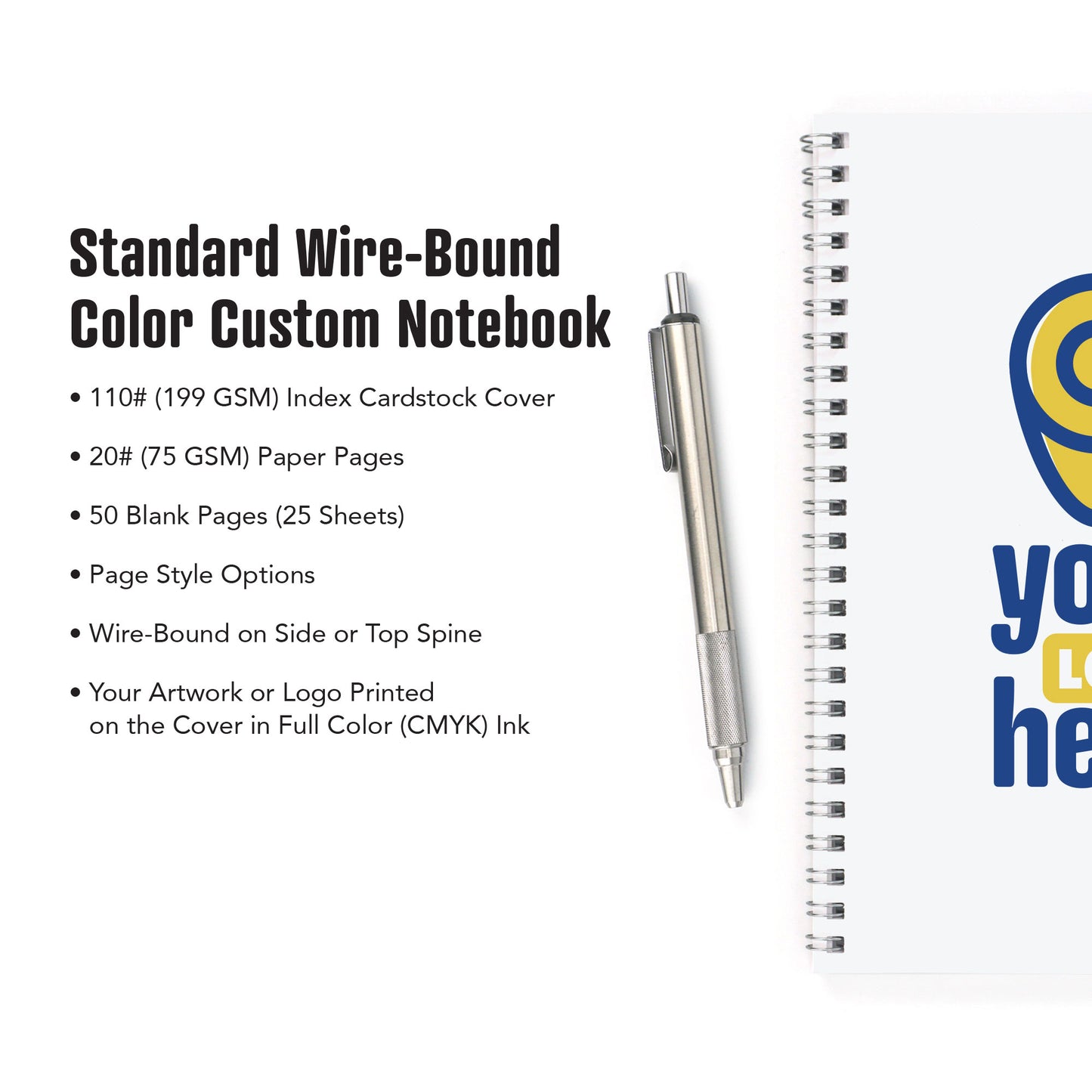 Standard Wire-Bound Color Custom Notebook, Add Your Artwork or Logo