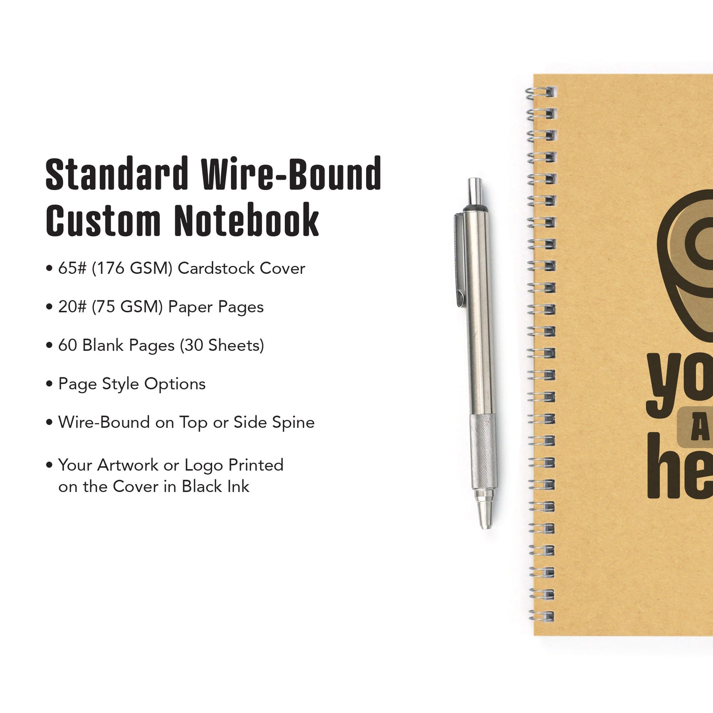 Standard Wire-Bound Custom Notebook, Add Your Artwork or Logo