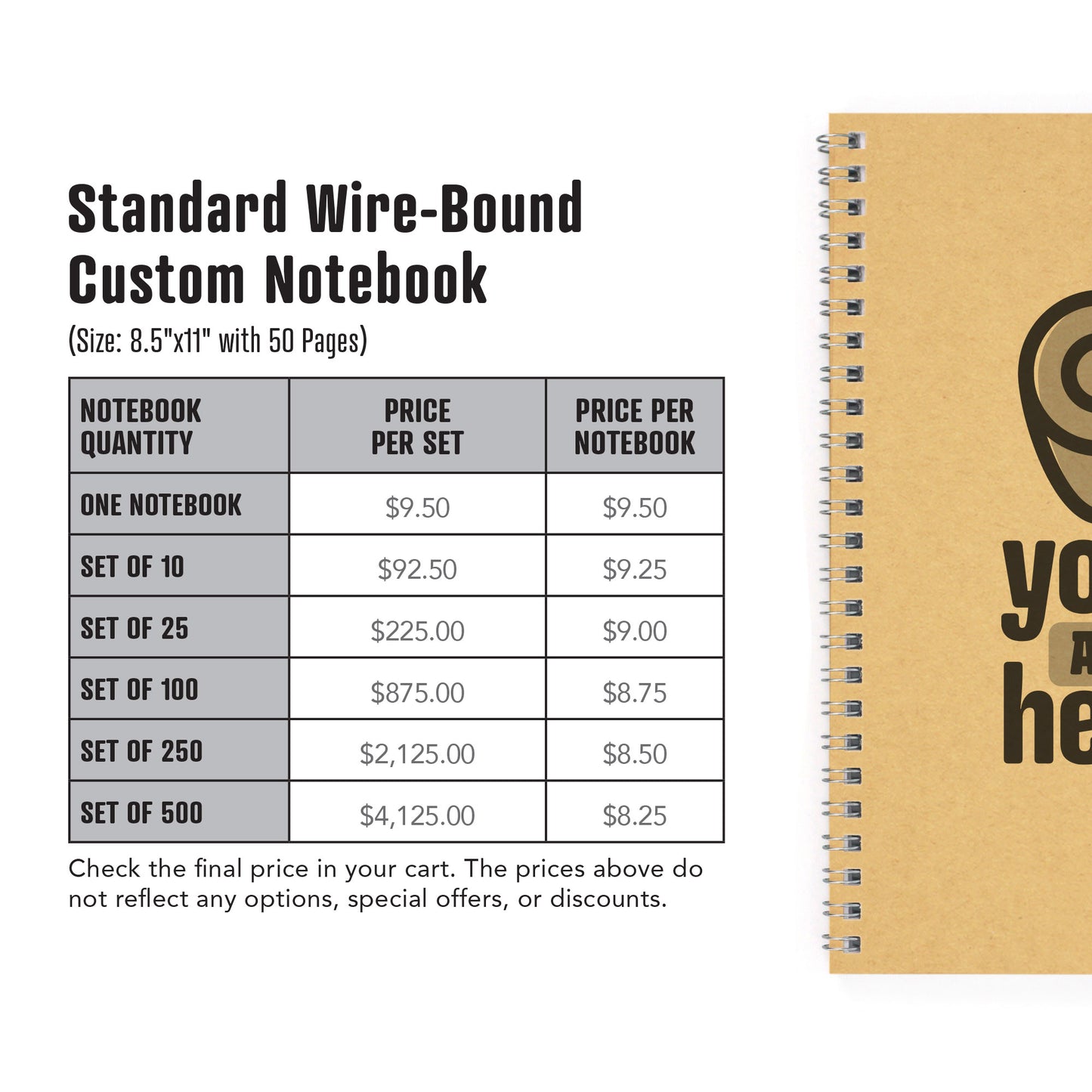 Standard Wire-Bound Custom Notebook, Add Your Artwork or Logo